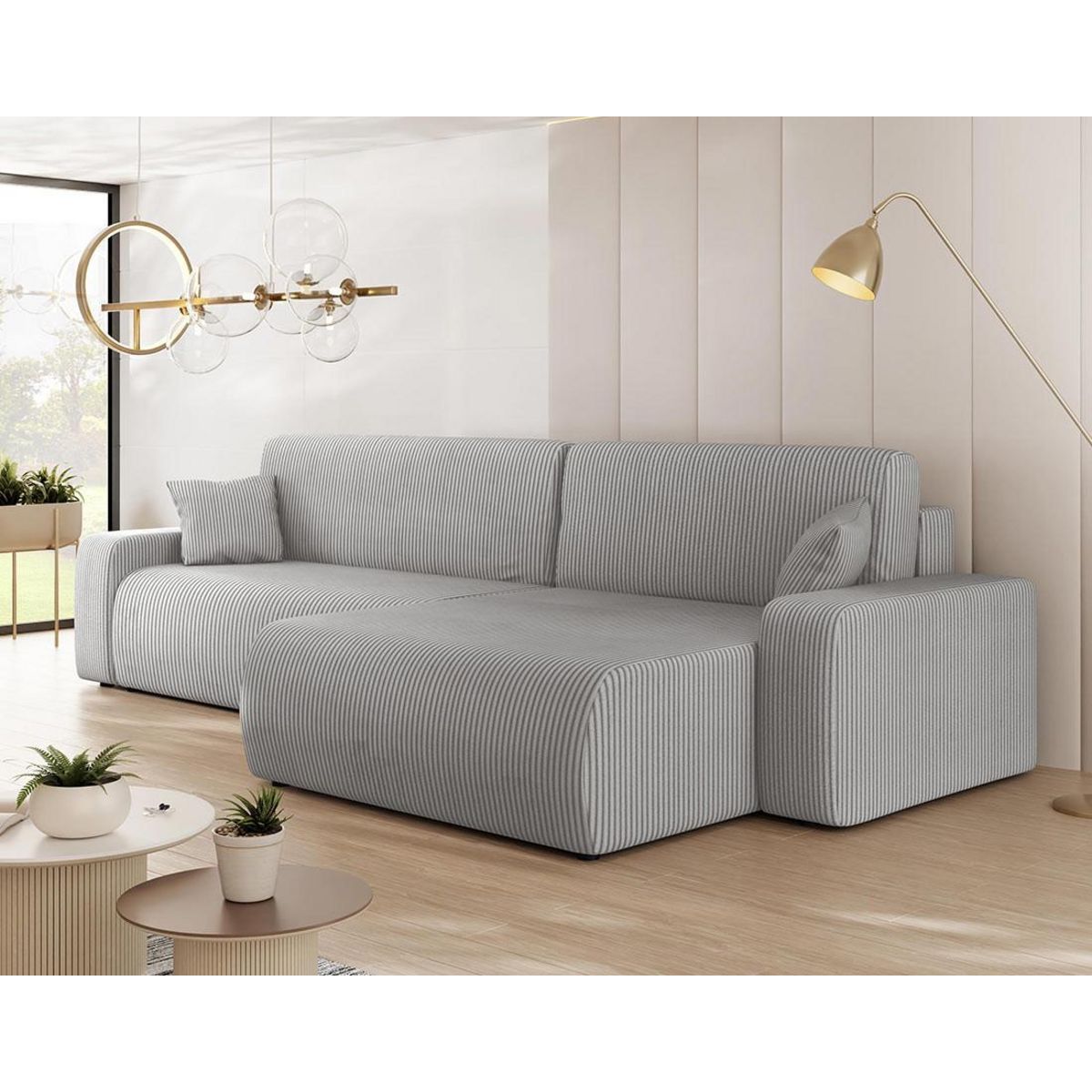 BEST MOBILIER Artemisa - canapé d'angle réversible 5 places convertible avec coffre en velours côtelé