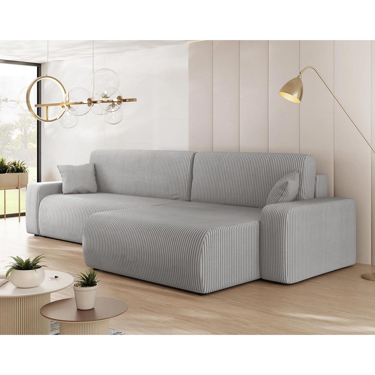 BEST MOBILIER Artemisa - canapé d'angle réversible 5 places convertible avec coffre en velours côtelé