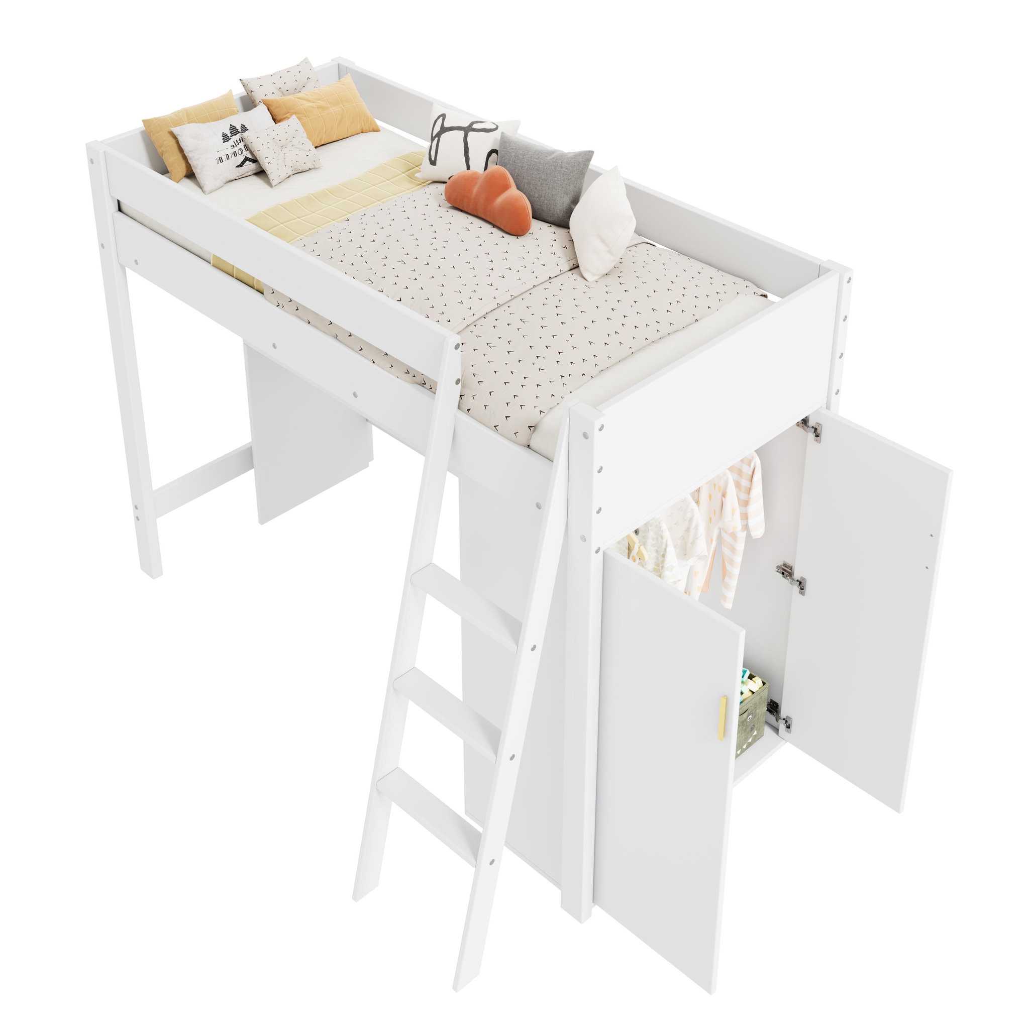 MERAX Lit combiné enfant 90x200 cm coloris blanc bois massif