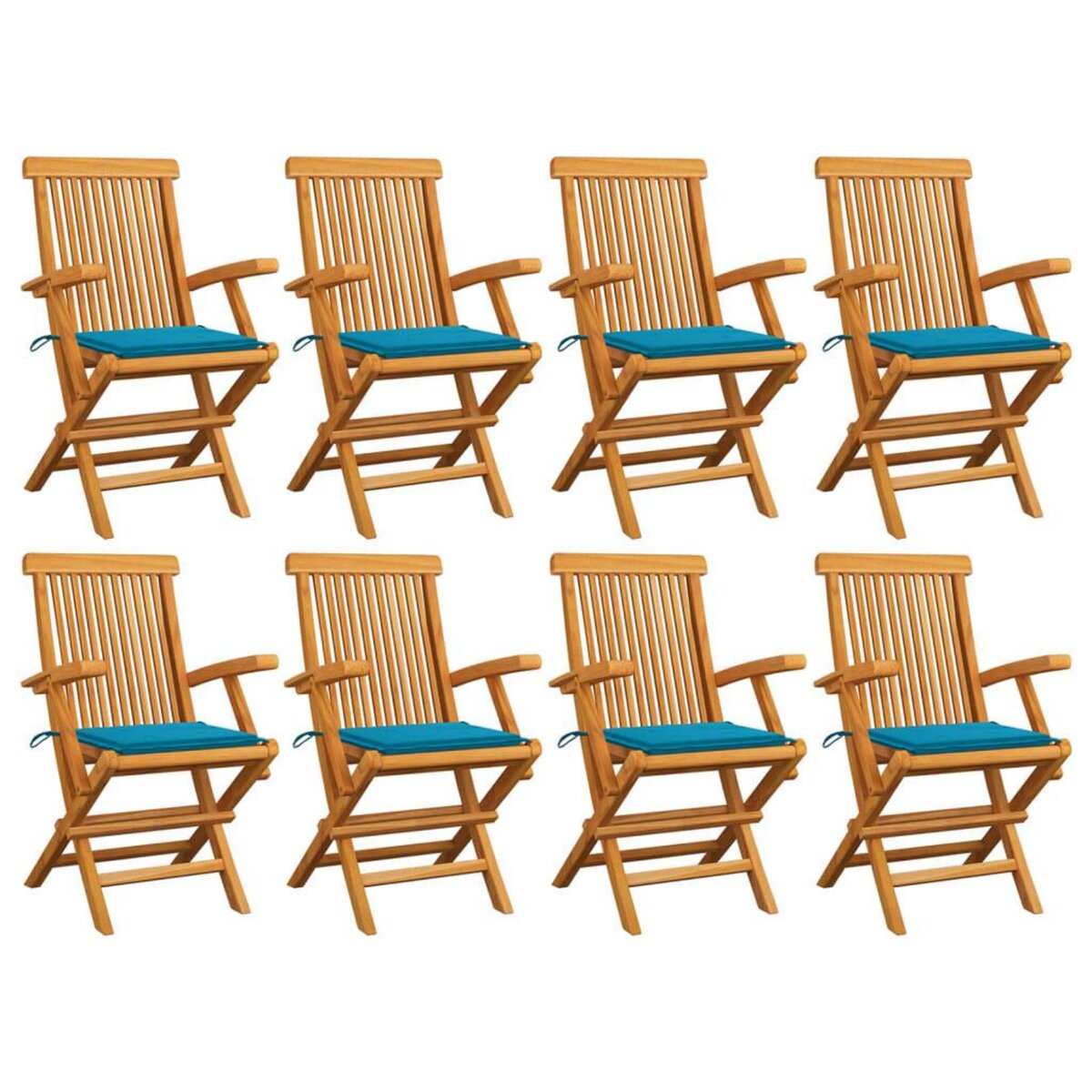 VIDAXL Chaises de jardin avec coussins bleu 8 pcs Bois de teck massif