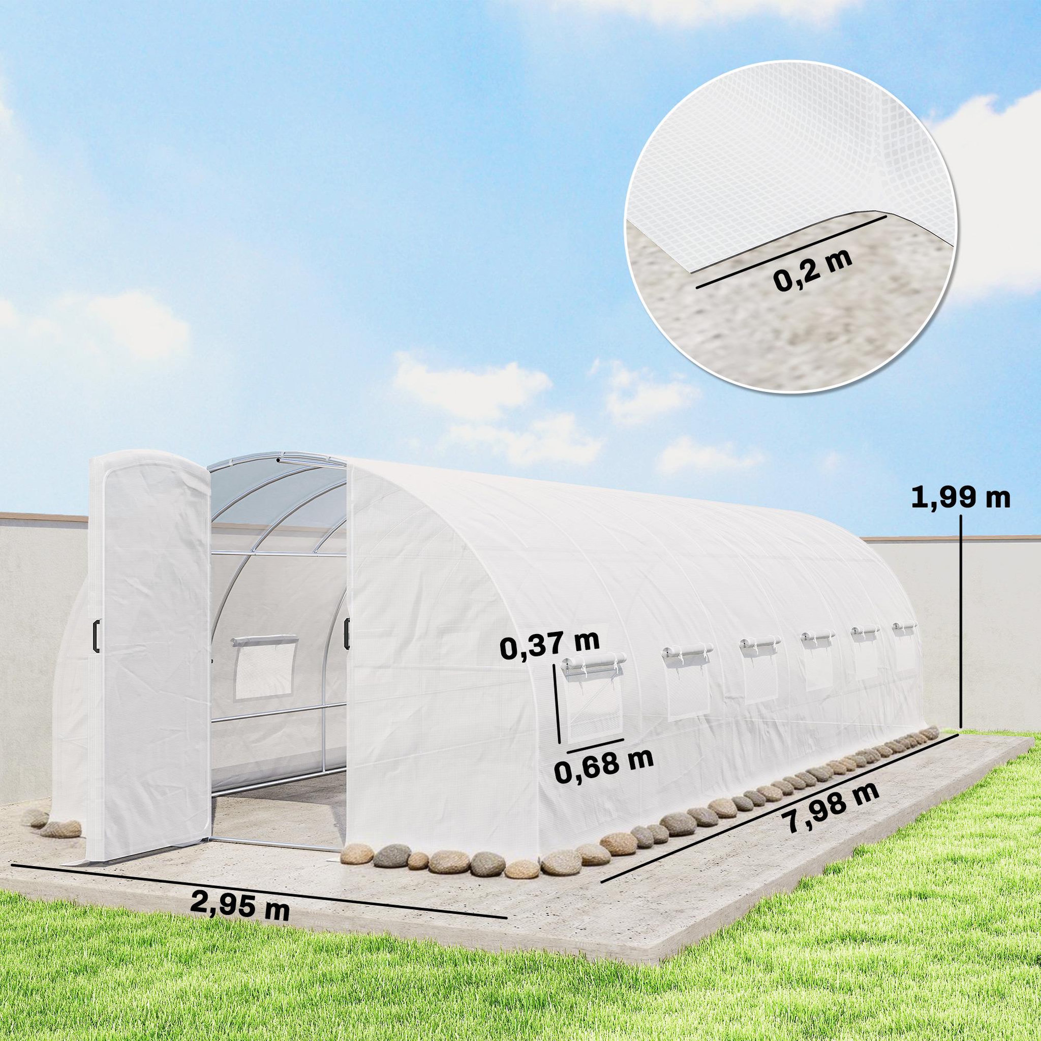 Voir la diapositive 3 : OUTSUNNY Serre tunnel de jardin 24 m² porte 12 fenêtres acier PE blanc