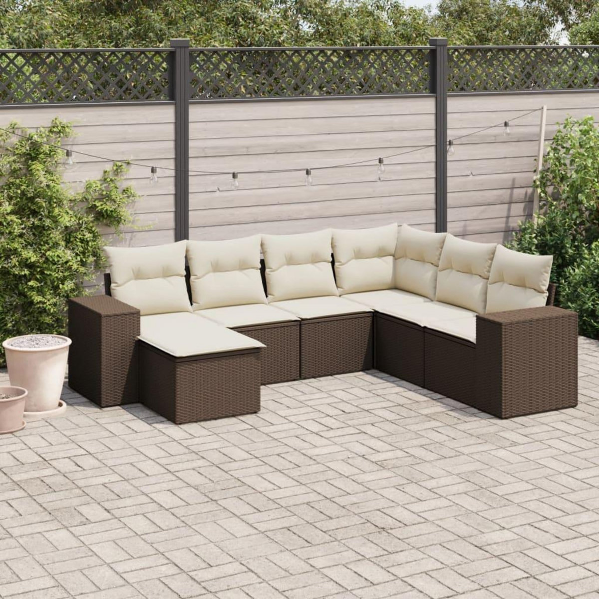 VIDAXL Salon de jardin avec coussins 7 pcs marron resine tressee