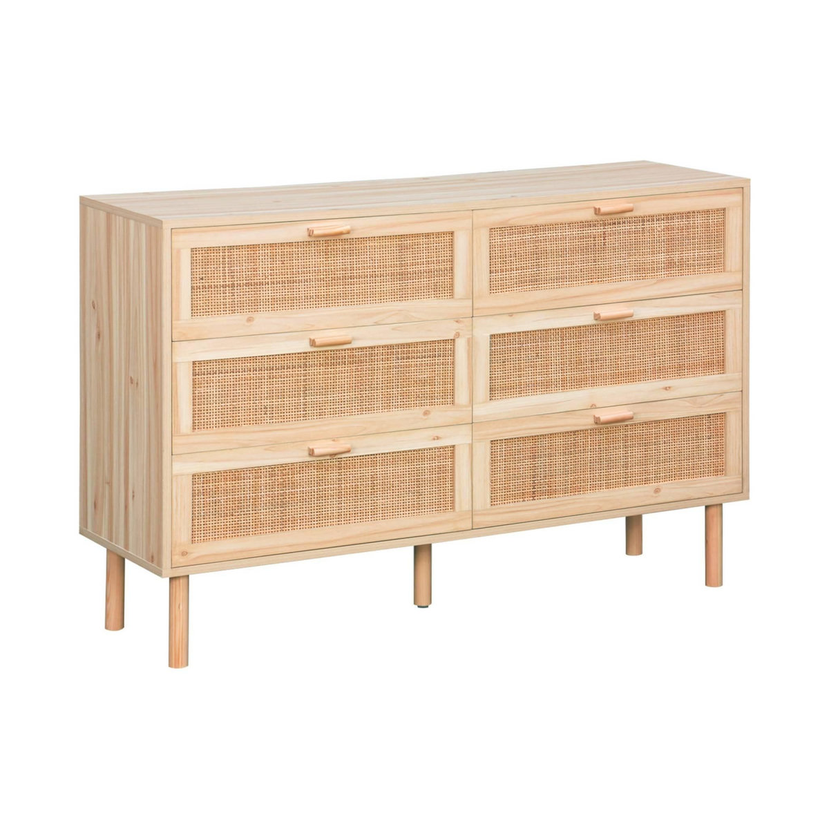 SWEEEK Commode 6 tiroirs cannage et décor bois CAMARGUE L 120 x P 40 x H 80cm