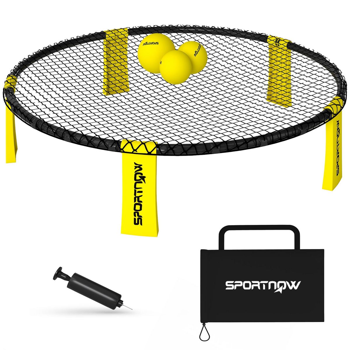 HOMCOM Jeu de plage Spikeball - set complet filet, 3 balles, pompe, sac transport - noir jaune