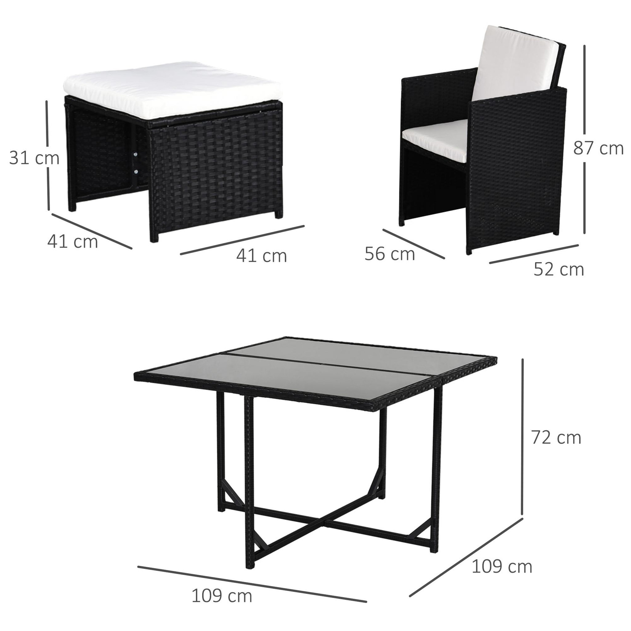 Voir la diapositive 3 : OUTSUNNY Ensemble salon de jardin encastrable 8 personnes 9 pièces résine tressée 4 fils imitation rotin noir coussins déhoussables crème