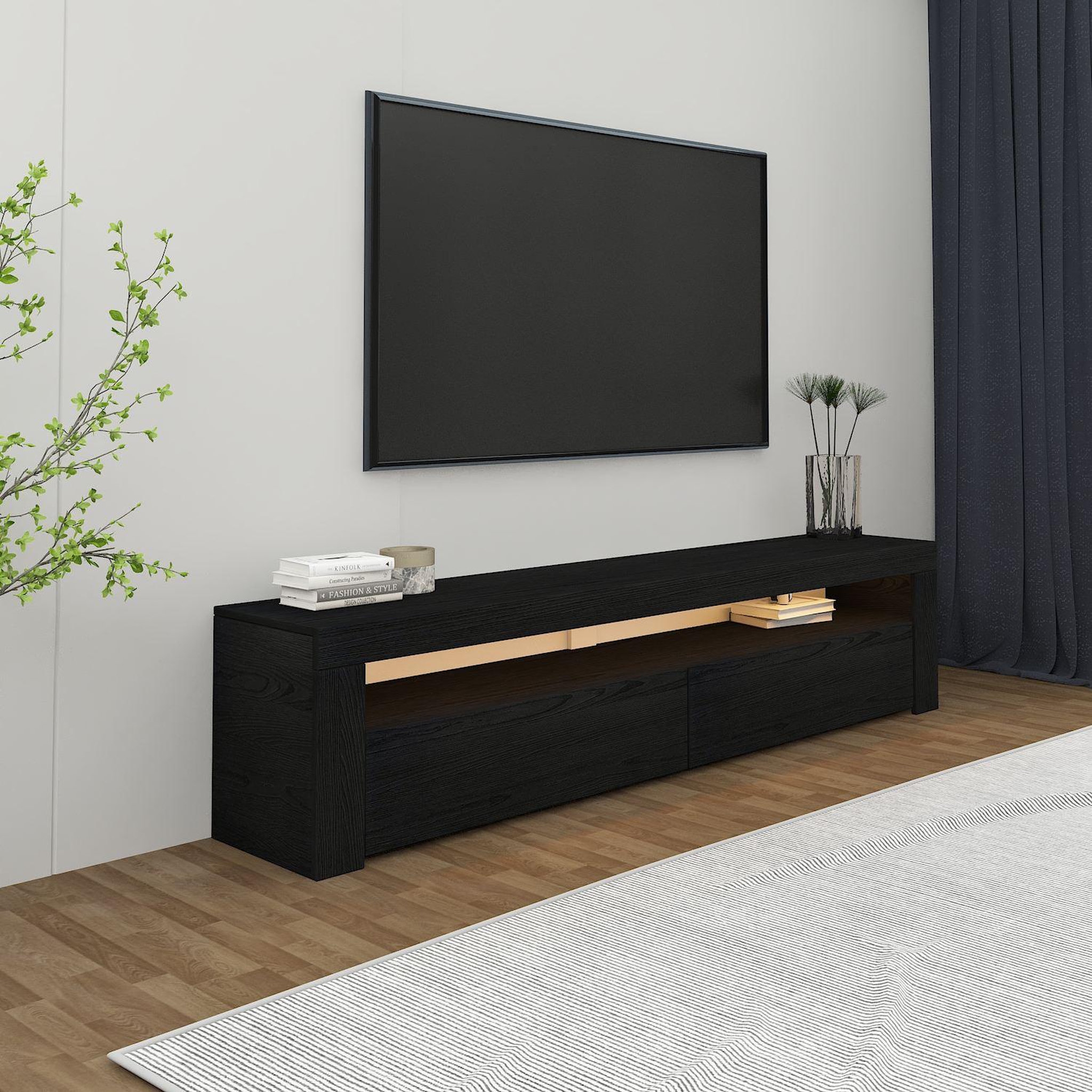 Voir la diapositive 4 : Habitat et Jardin Meuble tv en bois  bati  - 150 x 36 x 46 cm - noir