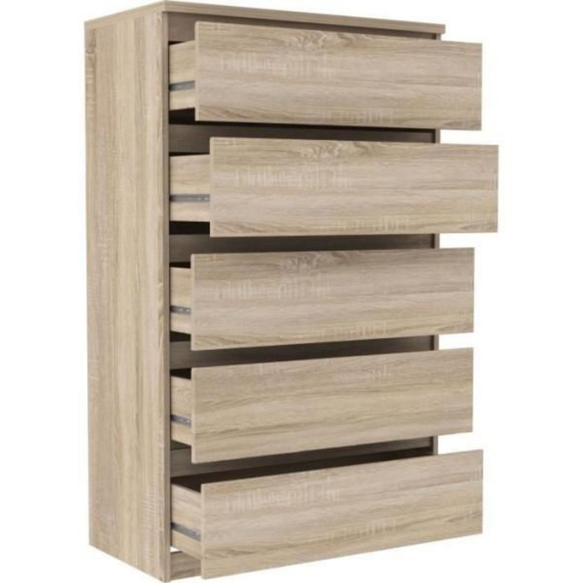 MARKET24 Commode CHELSEA 5 tiroirs - L 77,2 x P 42,2 x H 128,1 - Décor chene sonoma