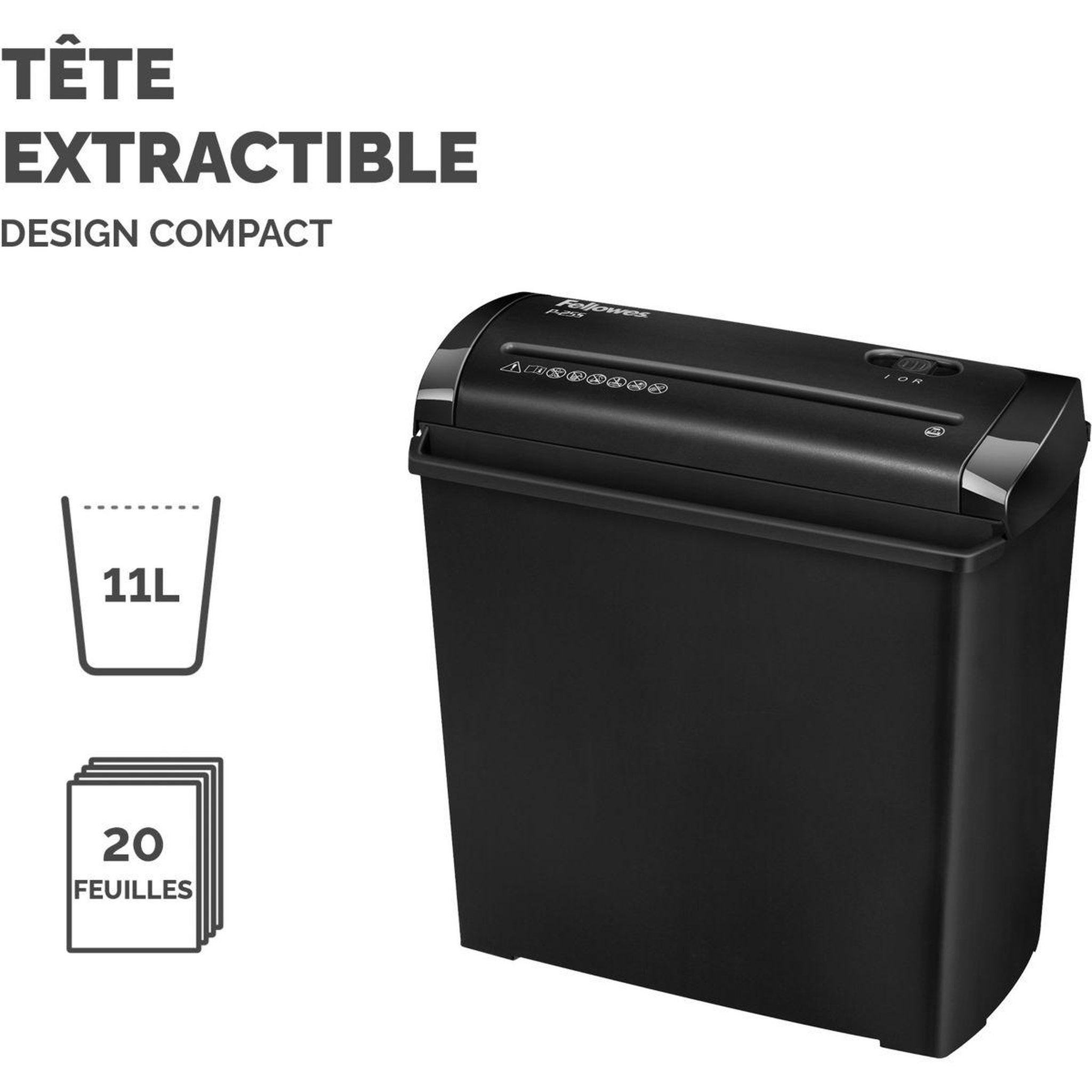 Voir la diapositive 5 : Fellowes Fellowes P-25S destructeur de papier Découpage en bandes 22 cm Noir, Gris