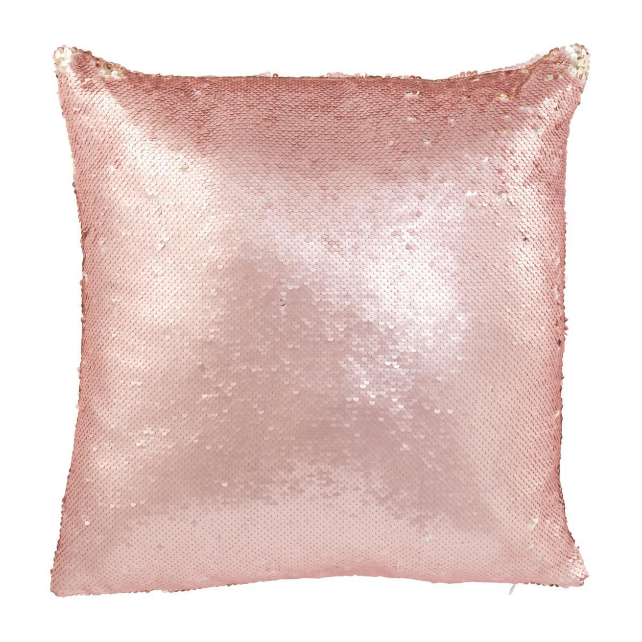 J-LINE Coussin déco réversible  sequin  45x45cm rose & champagne