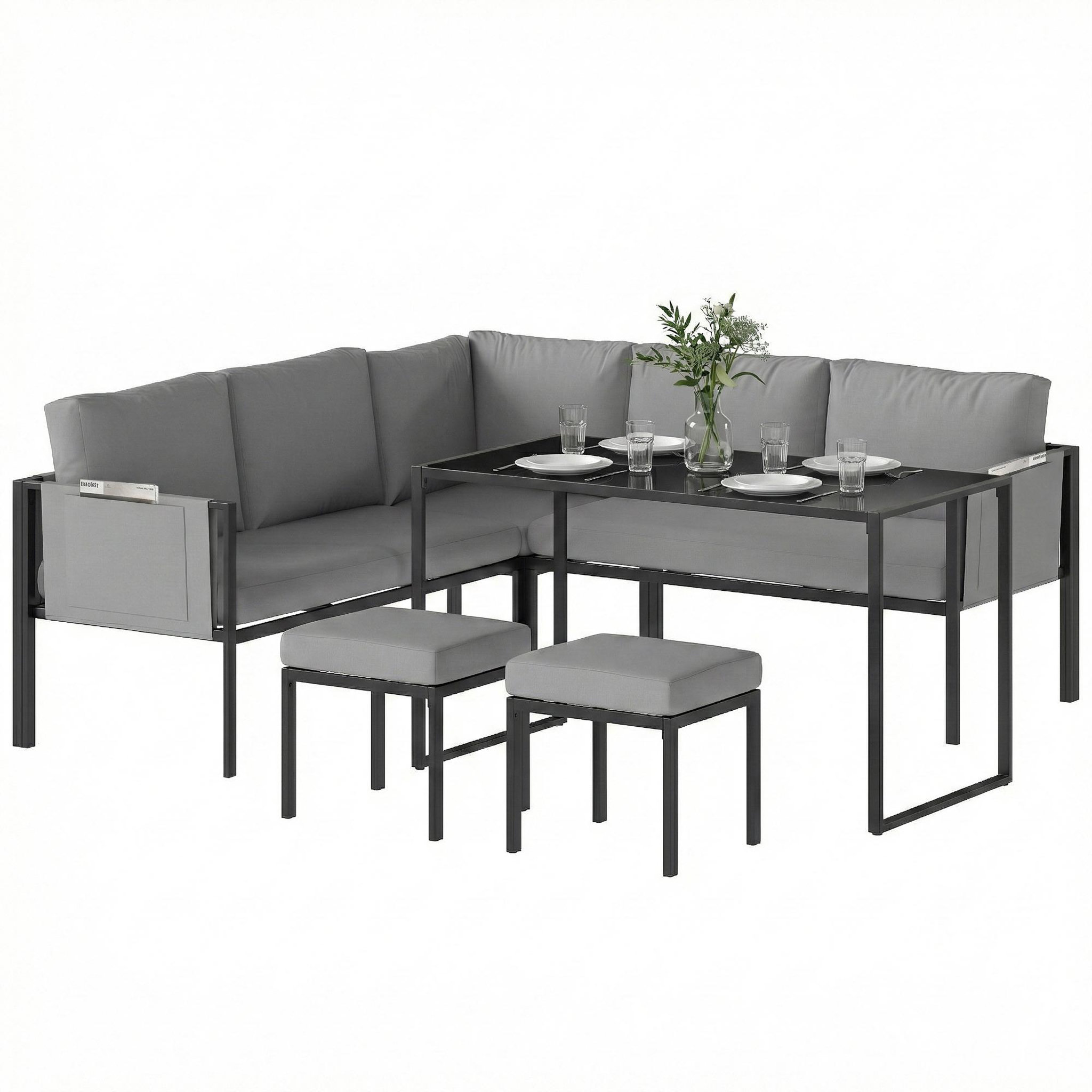 Voir la diapositive 5 : OUTSUNNY Salon de jardin d'angle design 7 places avec table à manger 2 repose-pieds