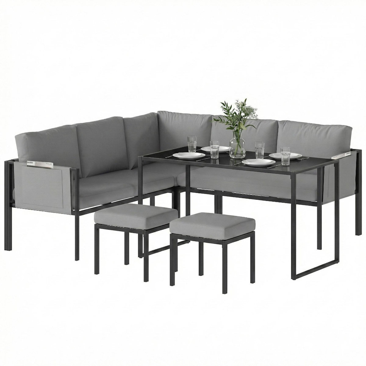 OUTSUNNY Salon de jardin d'angle design 7 places avec table à manger 2 repose-pieds