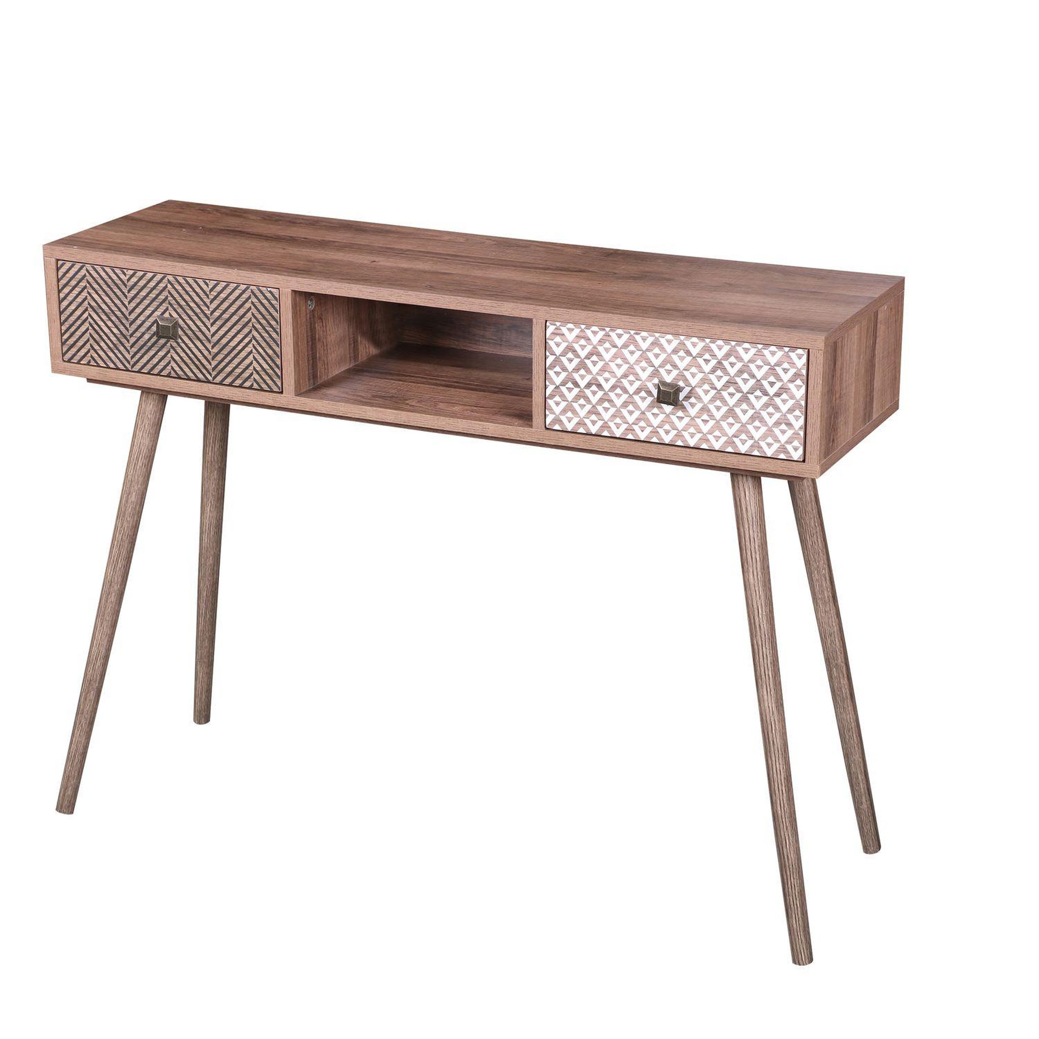 TOILINUX Console baobab en mdf 2 tiroirs et 1 niche ouverte - l.100 cm x h.75 cm - marron