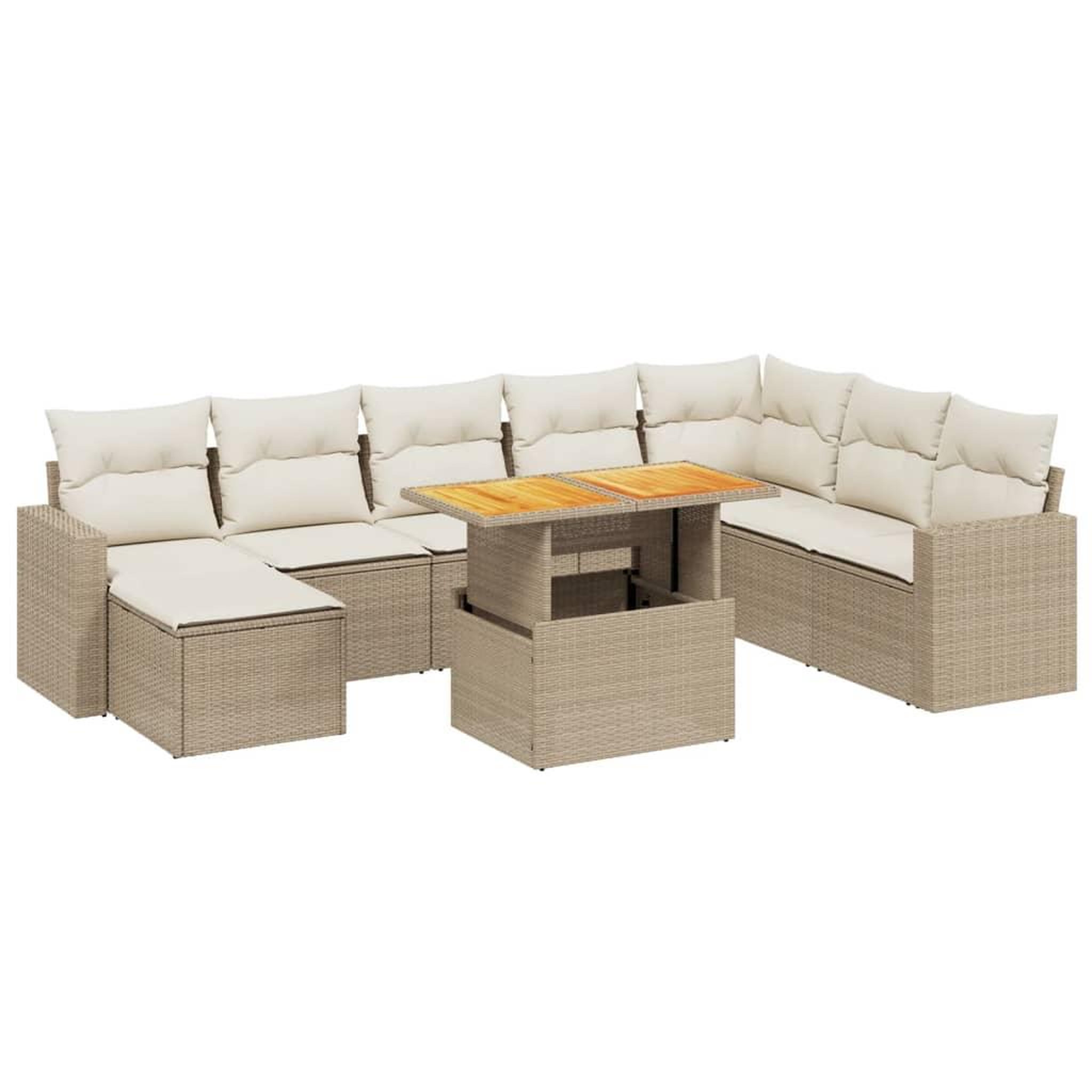 Voir la diapositive 2 : VIDAXL Salon de jardin avec coussins 9 pcs beige resine tressee