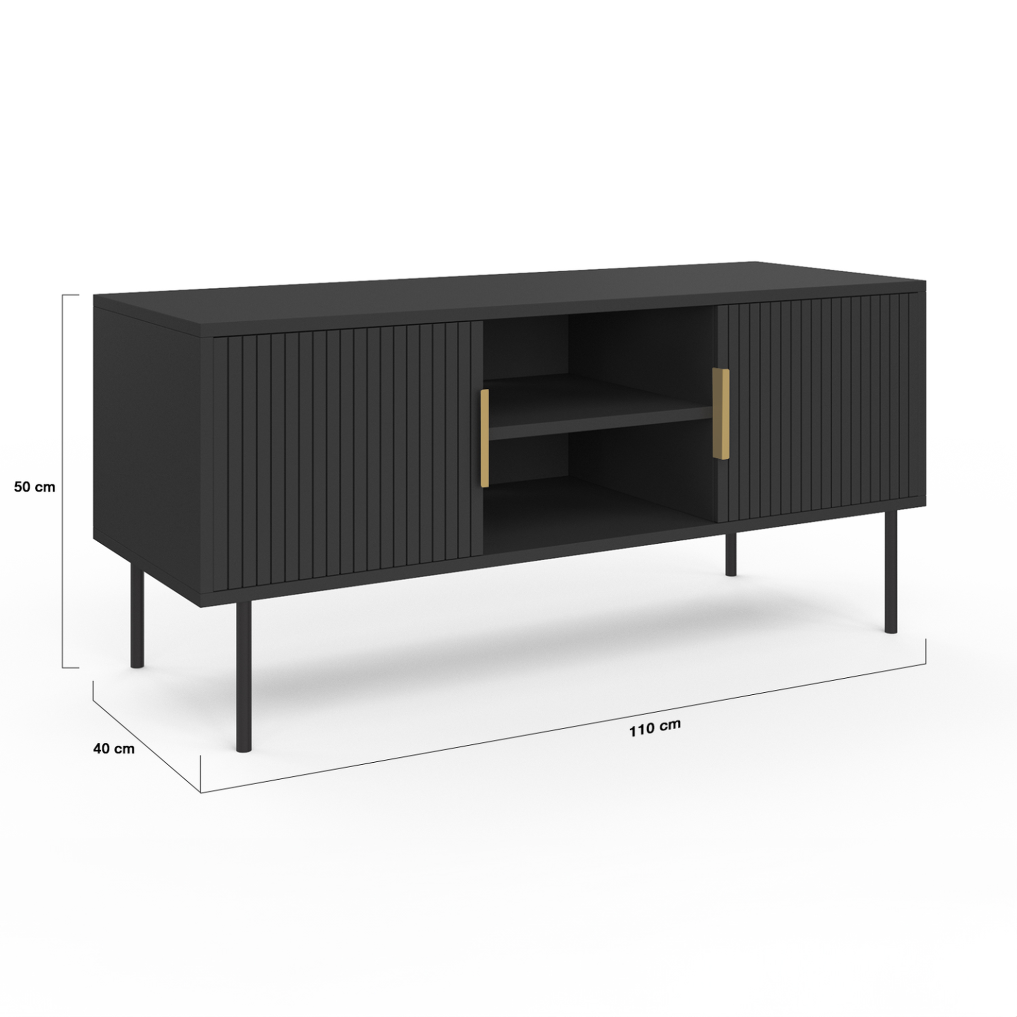 Voir la diapositive 5 : ID MARKET Meuble tv 110 cm marcel 2 portes lattes tasseau bois noir