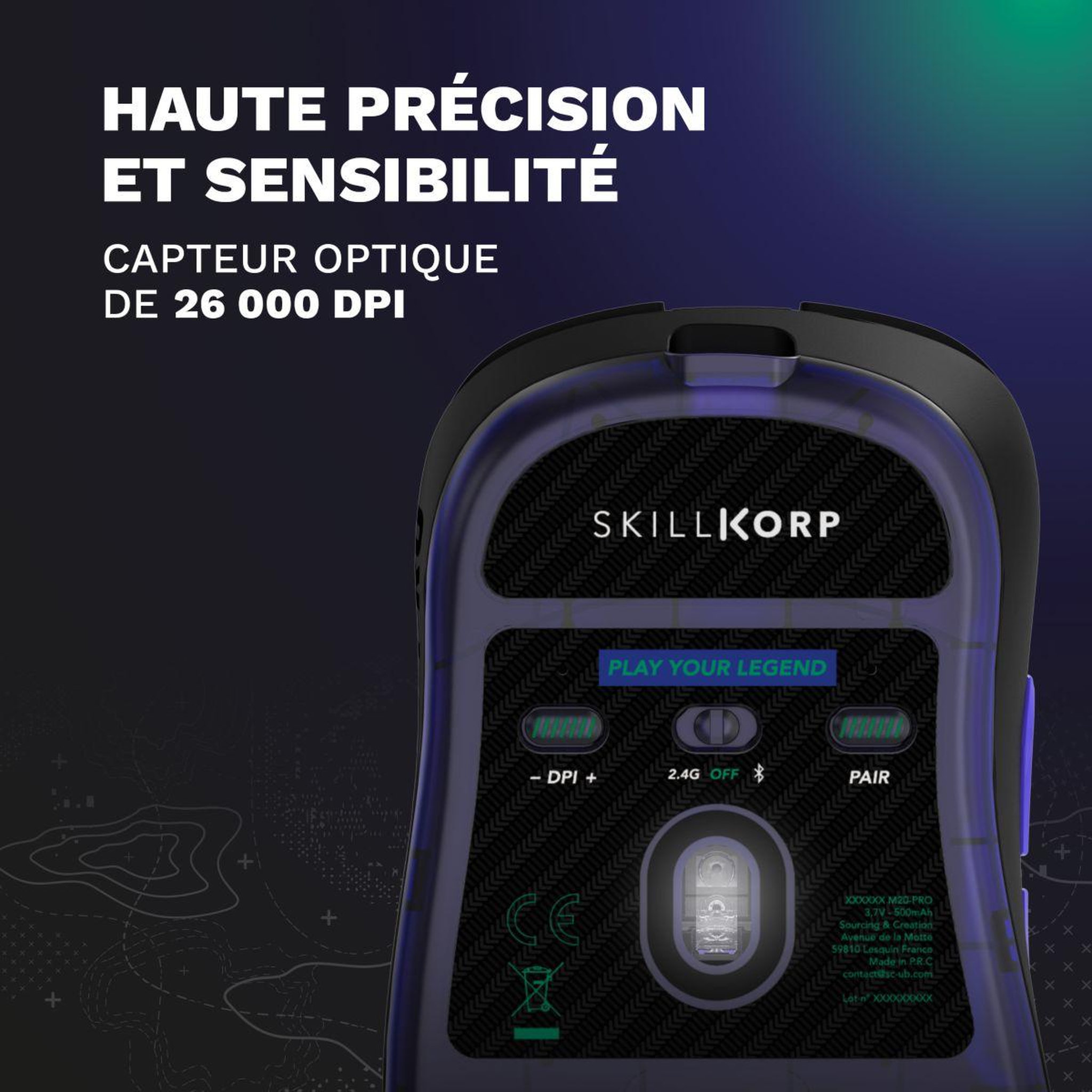 Voir la diapositive 3 : SKILLKORP Souris gamer sans fil m20 pro noir ultimate 8k