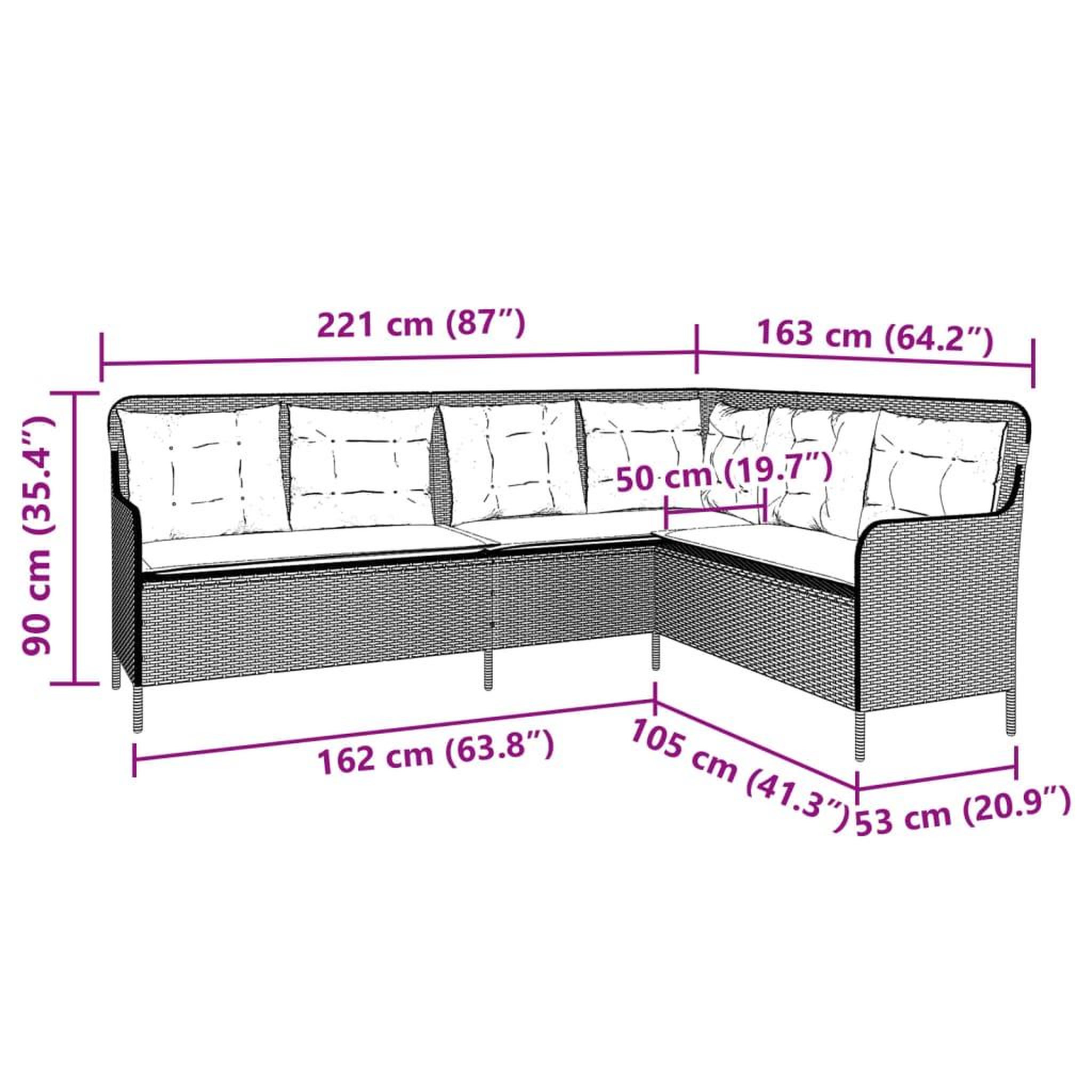 Voir la diapositive 6 : VIDAXL Canape de jardin avec coussins forme de L beige resine tressee