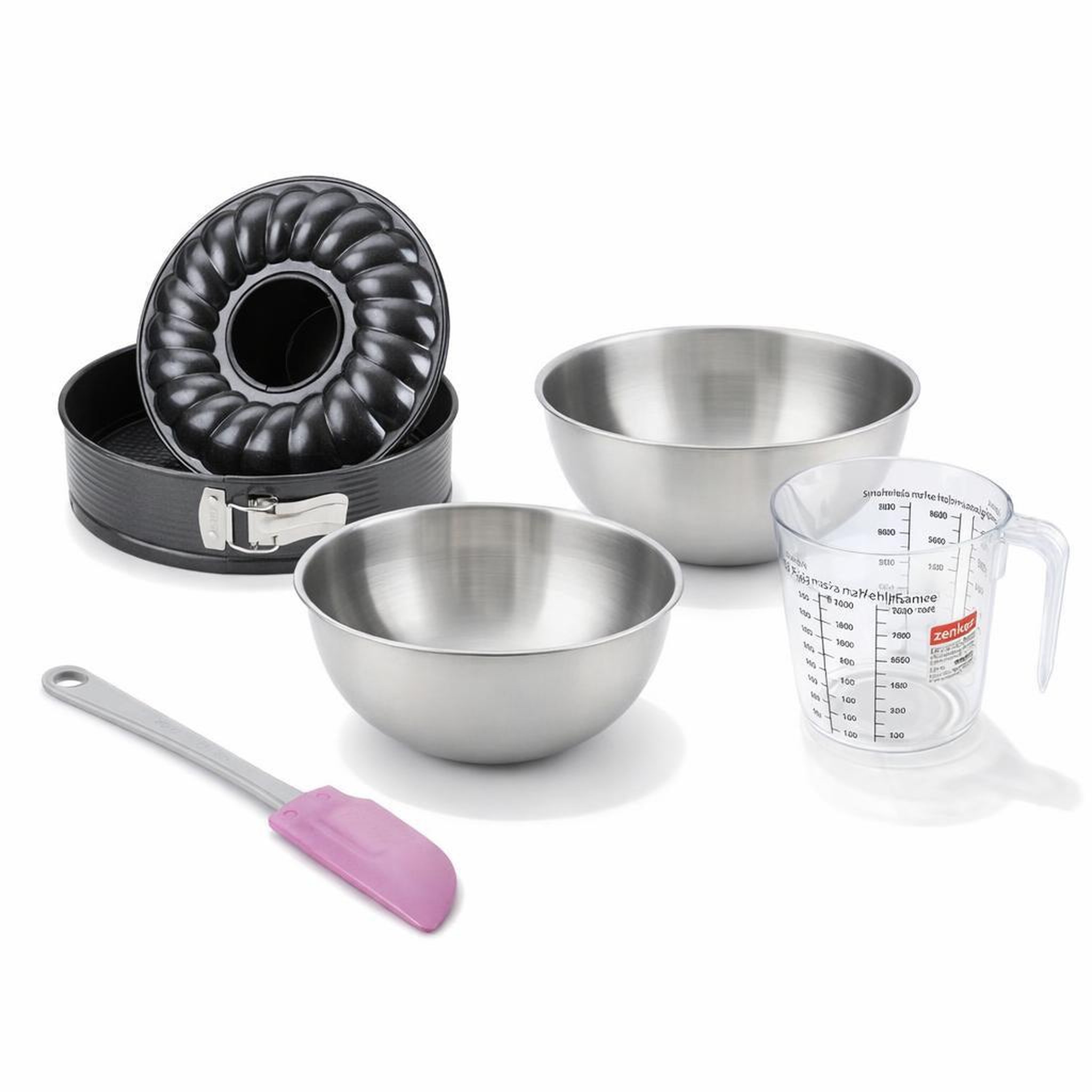 ZENKER Set de 5 ustensiles de pâtisserie moule à gâteaux bol à mixer spatule en silicone et verre mesureur black metallic black mettallic zenker  black mettallic