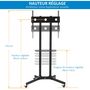 Voir la diapositive 4 : HOMCOM HOMCOM Support TV sur roulettes meuble TV roulant pour écran 32-65 pouces hauteur et angle réglable charge max. 50 Kg châssis acier noir