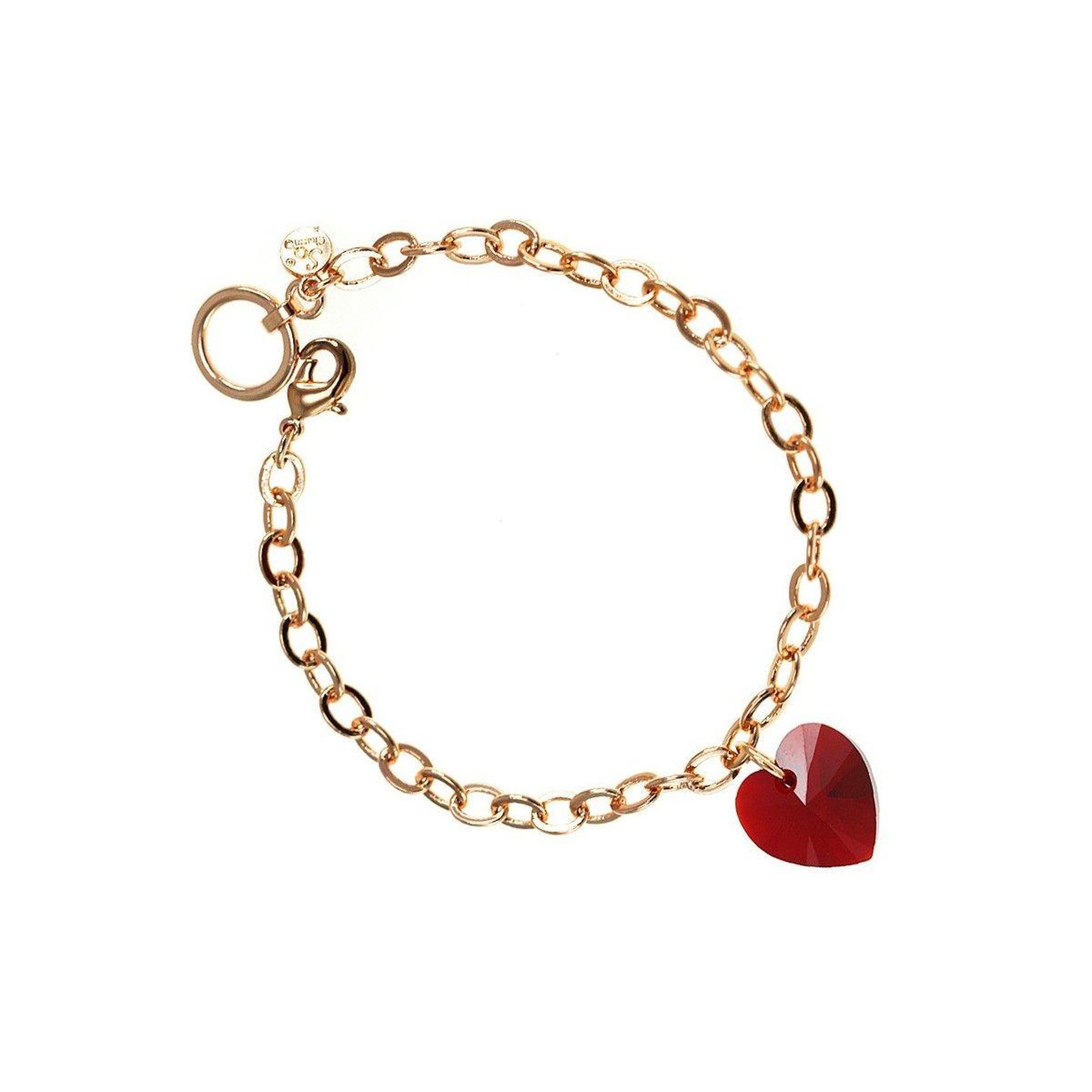 SC CRYSTAL Bracelet doré rosé et coeur rouge SC Crystal orné de Cristaux scintillants