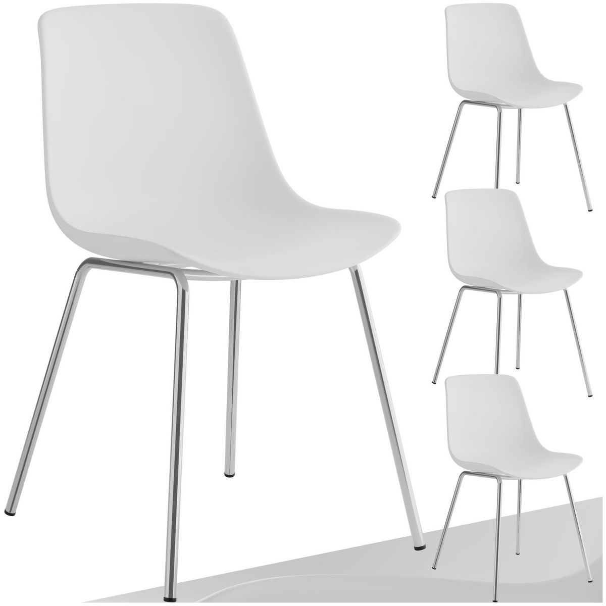 tectake Chaises en plastique grande coupe en plastique blanc/gris chrome Lot de 4