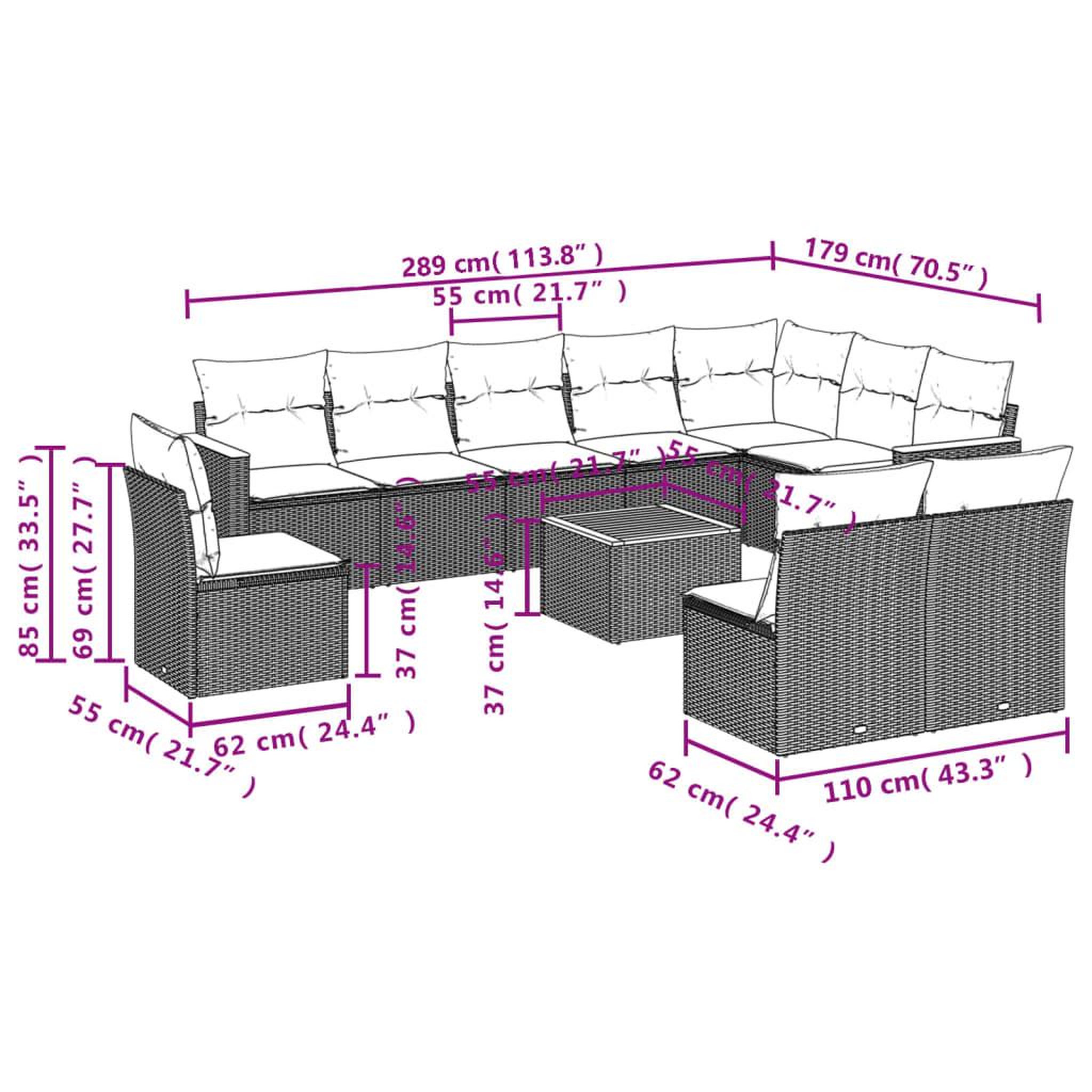 Voir la diapositive 6 : VIDAXL Salon de jardin 11 pcs avec coussins noir resine tressee