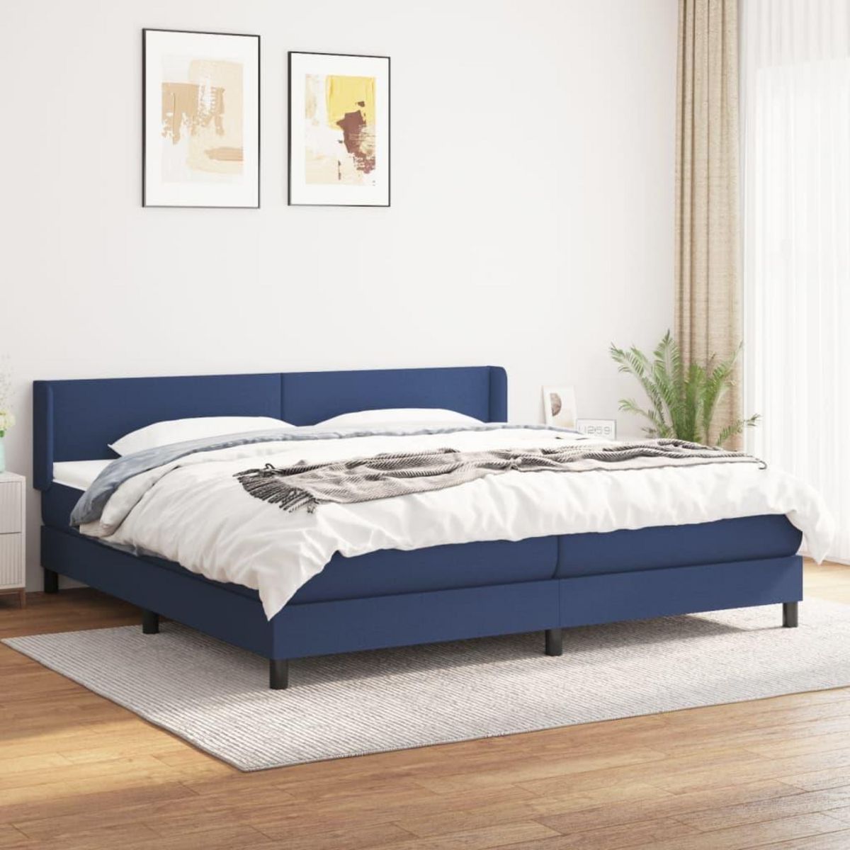 VIDAXL Sommier a lattes de lit avec matelas Bleu 200x200 cm Tissu