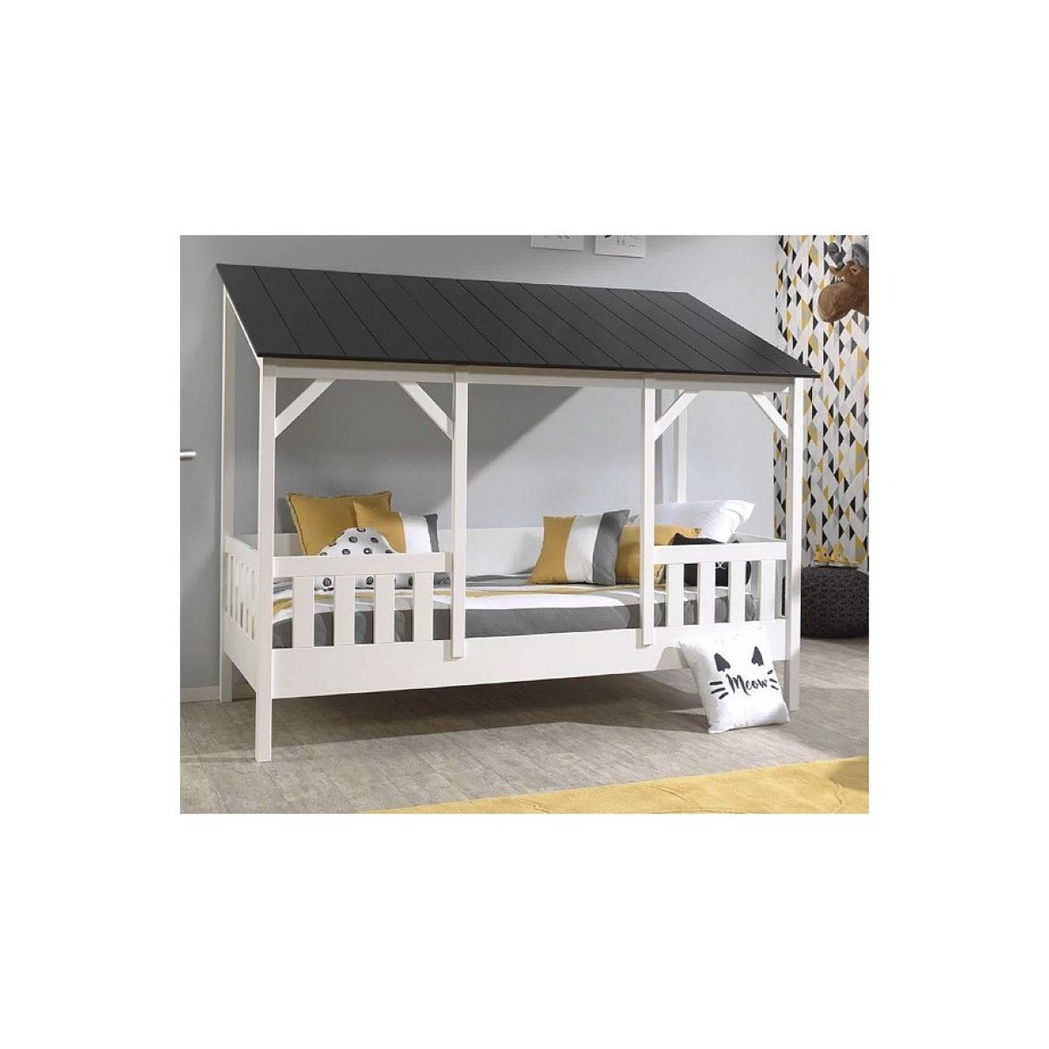 Voir la diapositive 2 : Paris Prix Lit cabane enfant en bois  housebed iii  90x200cm blanc & noir
