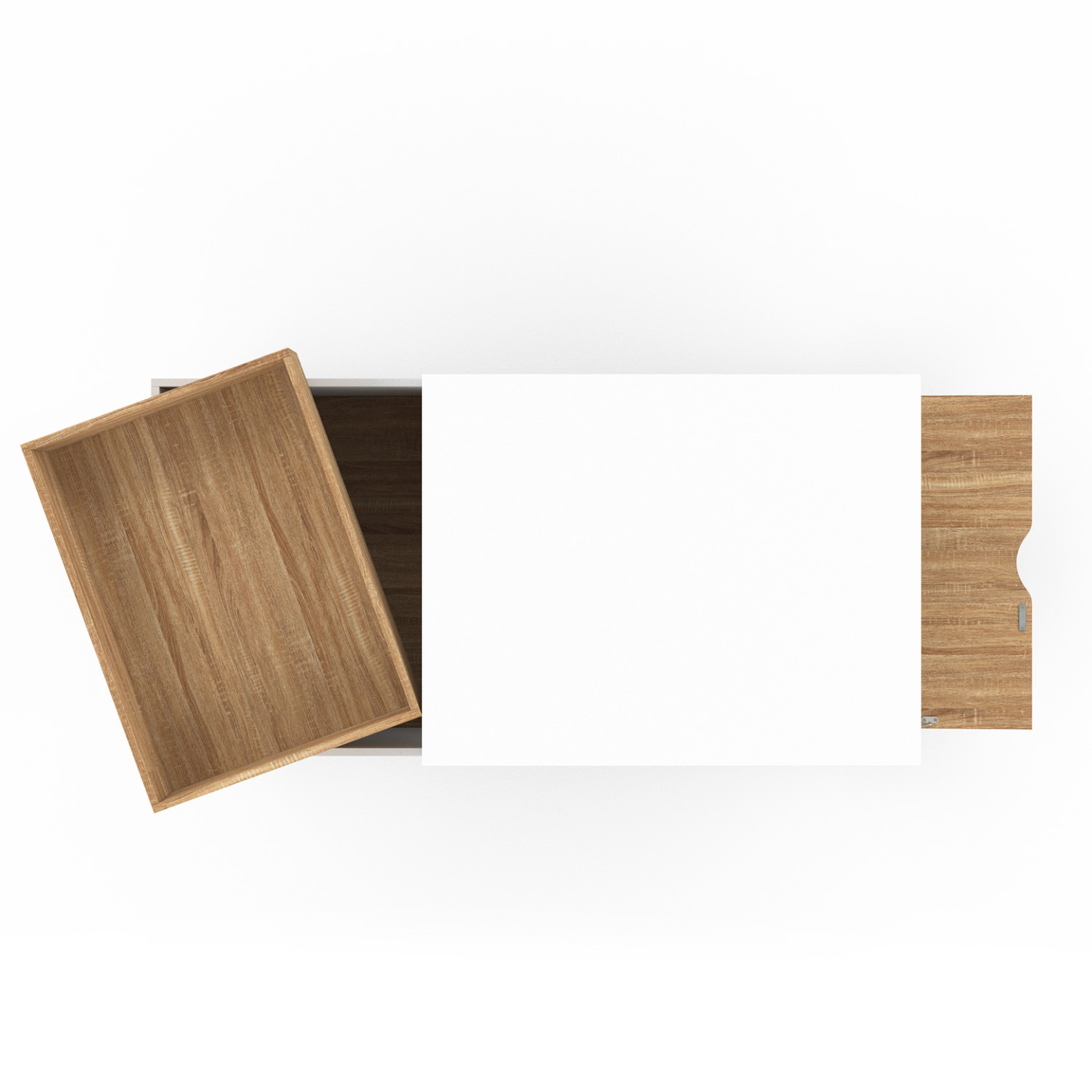 Voir la diapositive 6 : ID MARKET Table basse rectangulaire plateau relevable et plateau amovible avec coffre lola bois et blanc
