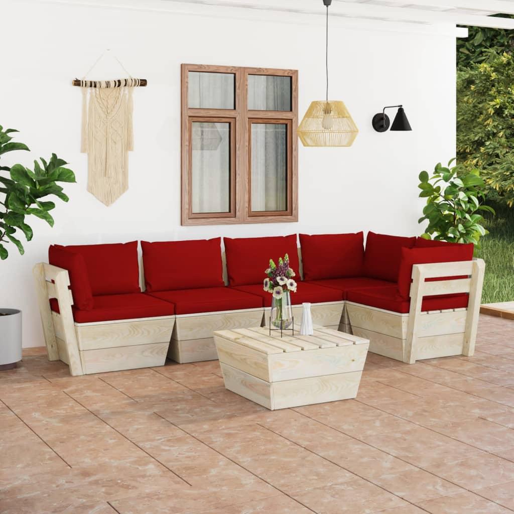 Voir la diapositive 1 : VIDAXL Salon de jardin palette 6 pcs avec coussins bois d'epicea