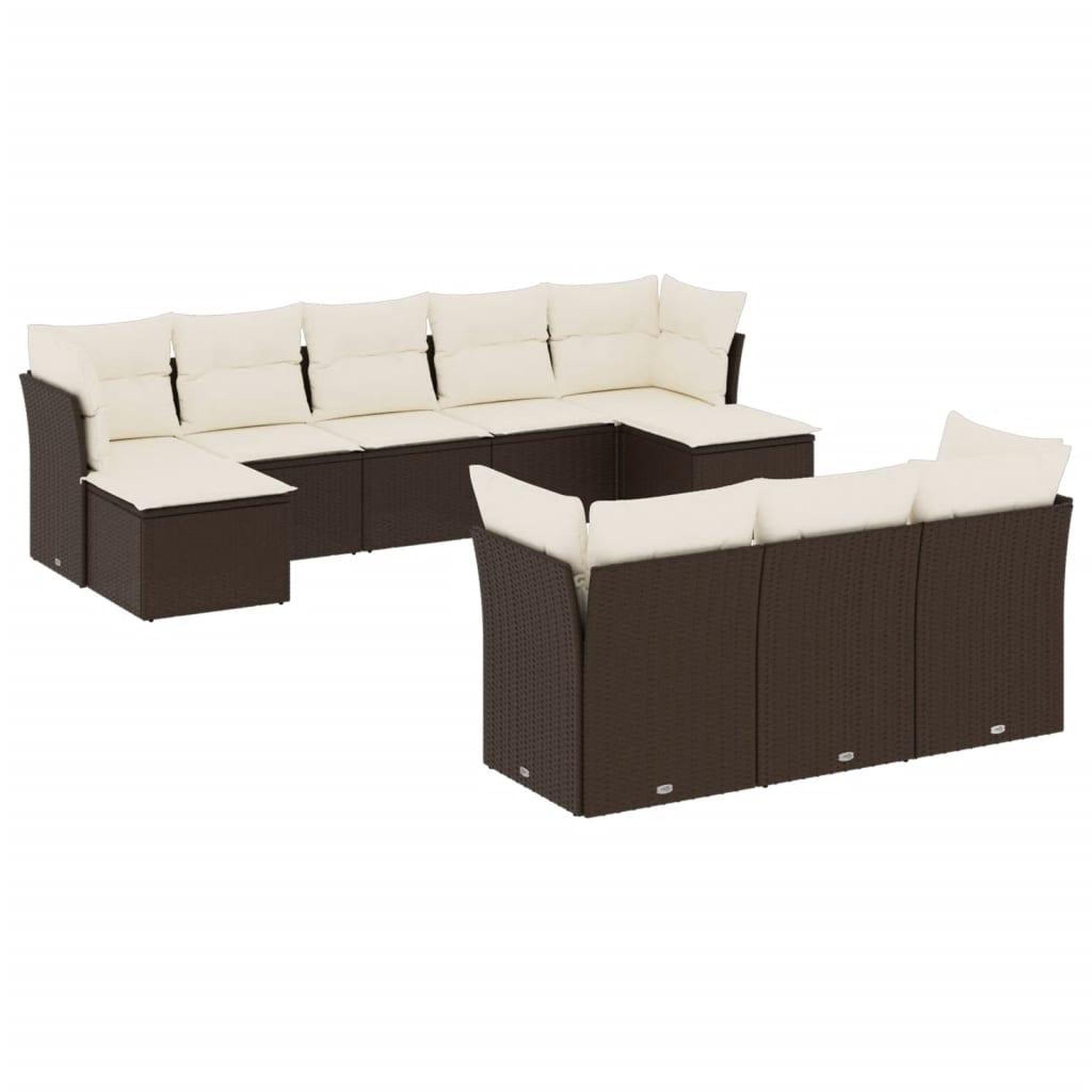 Voir la diapositive 2 : VIDAXL Salon de jardin 10 pcs avec coussins marron resine tressee