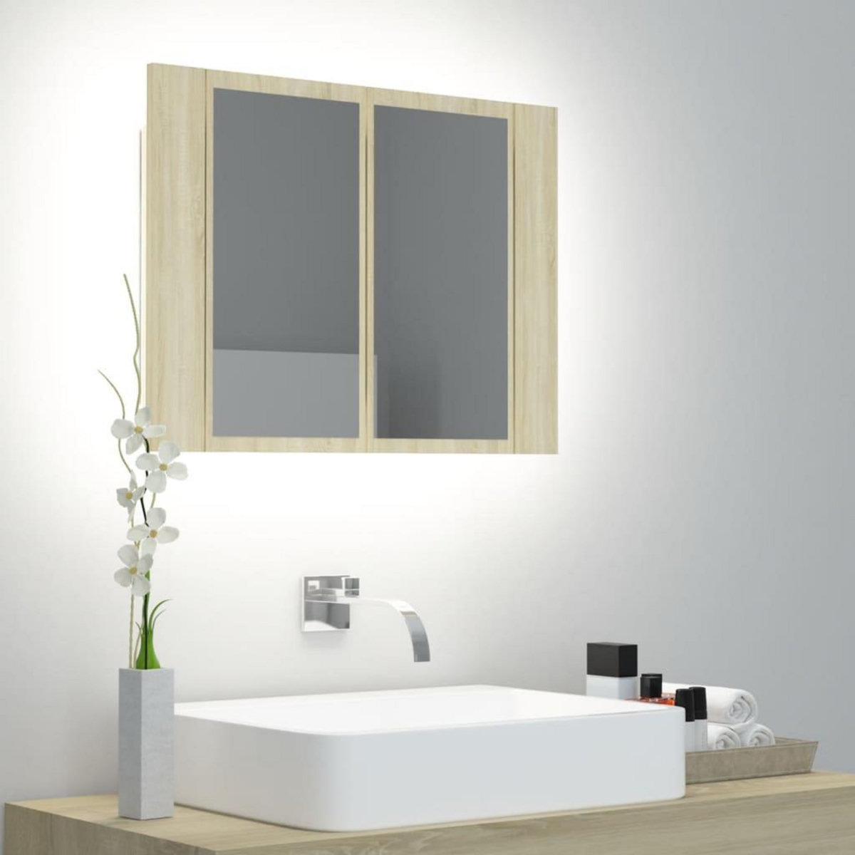 VIDAXL Armoire a miroir a LED de bain Chene sonoma 60x12x45 Acrylique