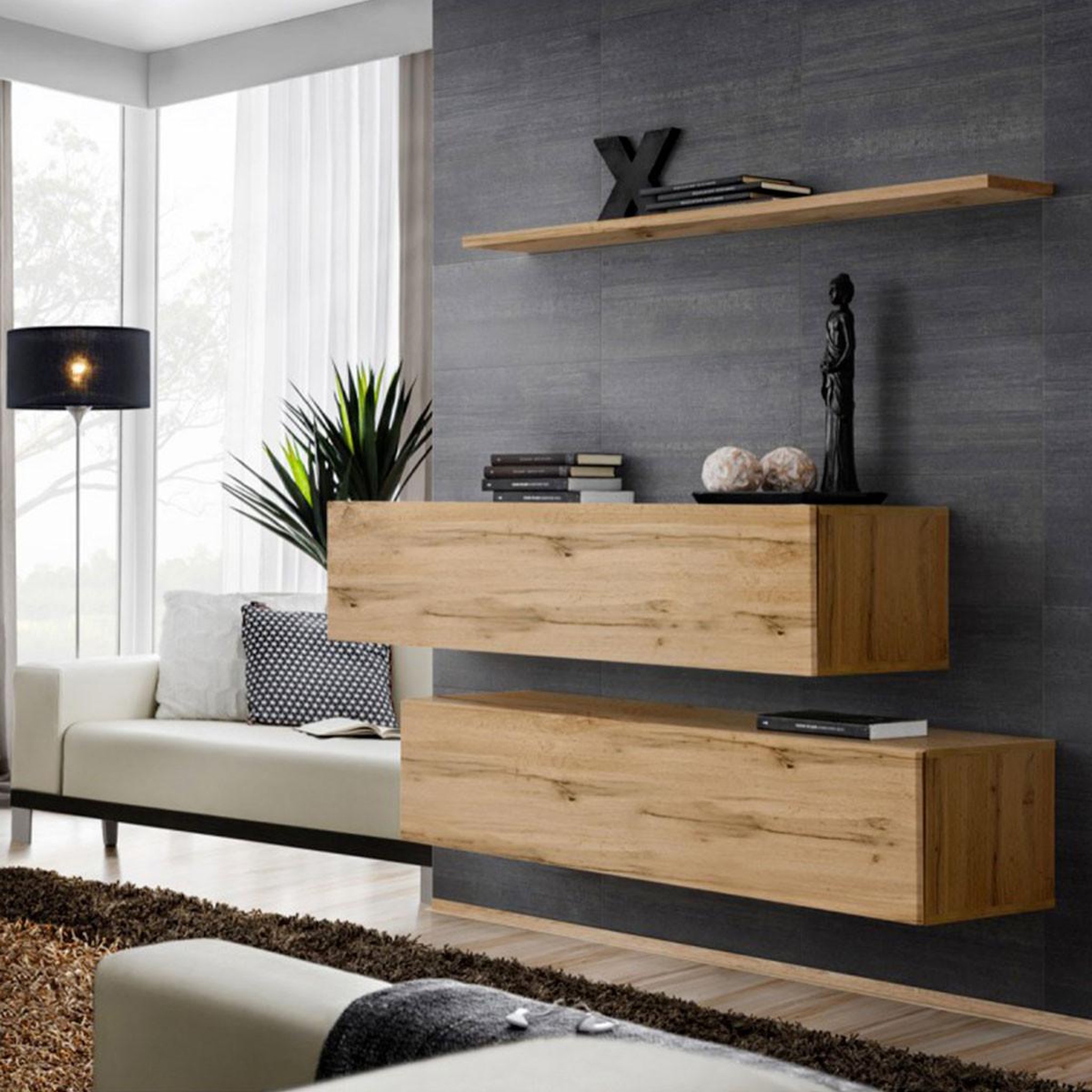 Paris Prix Lot de 2 bancs muraux & étagère  switch sbii  130cm naturel