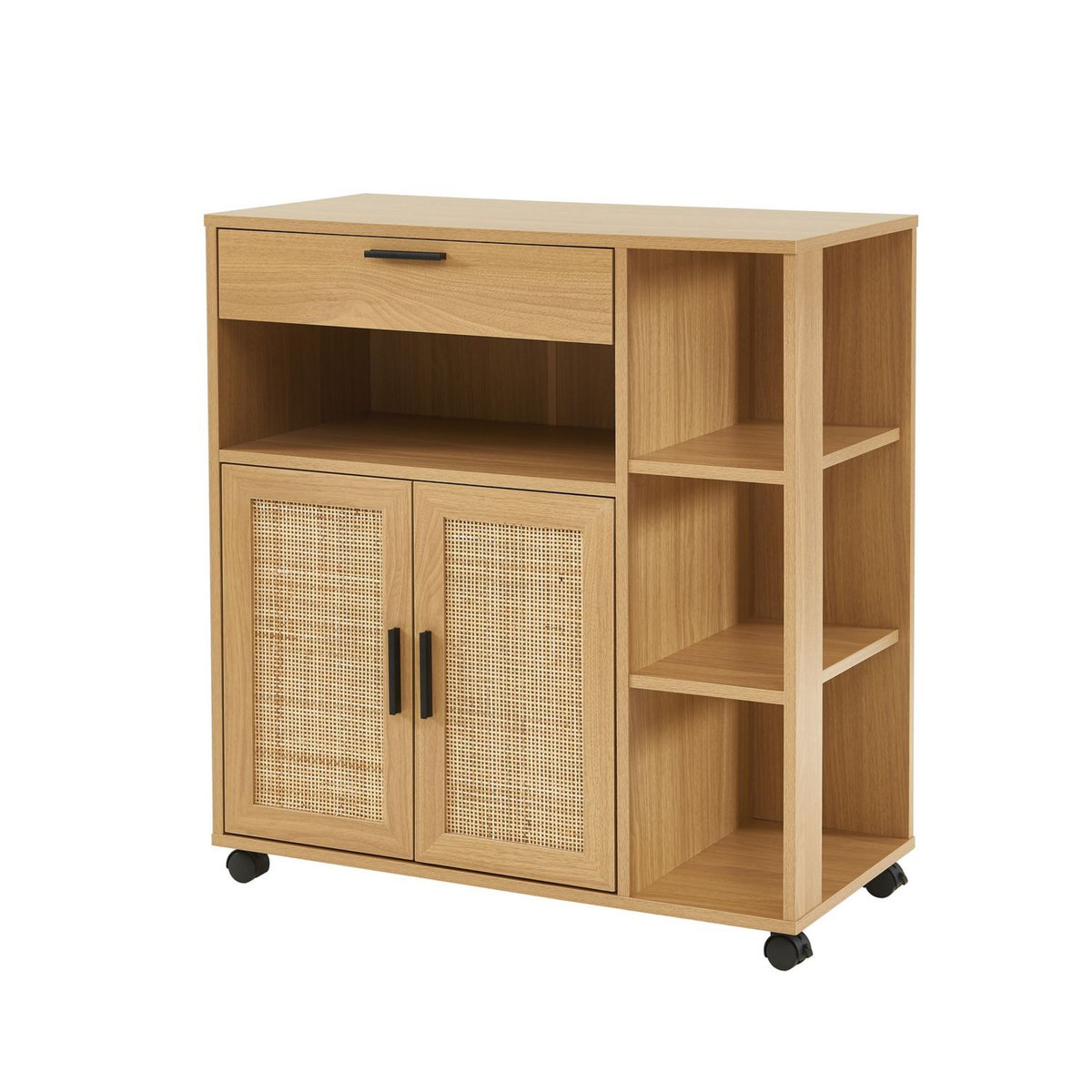 Desserte de cuisine 2 portes 1 tiroir en cannage naturel L80cm AMANDINE