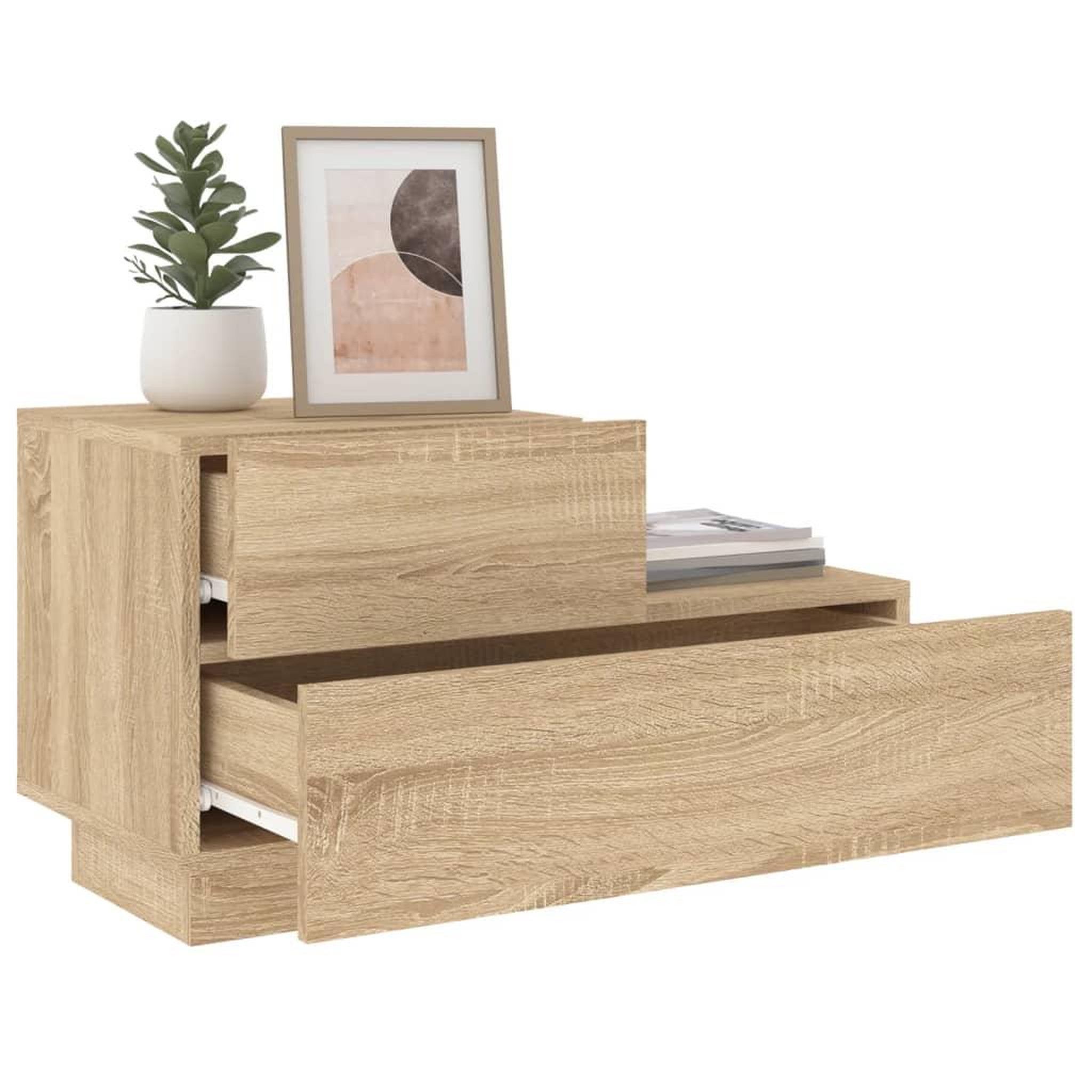 Voir la diapositive 4 : VIDAXL Table de chevet avec lumieres LED chene sonoma 70x36x40,5 cm