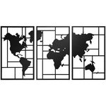HOMCOM Lot de 3 décorations murales métal design graphique carte du monde métal noir
