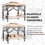 Voir la diapositive 5 : OUTSUNNY Balancelle de jardin 3 places convertible style colonial grand confort 5 coussins + matelas + moustiquaires inclus 2,56L x 1,72l x 2,48H m marron clair