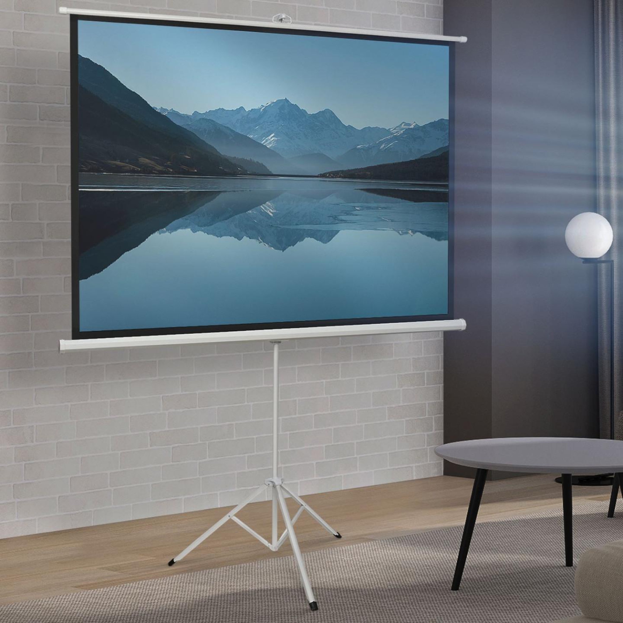 Voir la diapositive 2 : ID MARKET Ecran de projection 84 pouces avec support trépied hauteur réglable