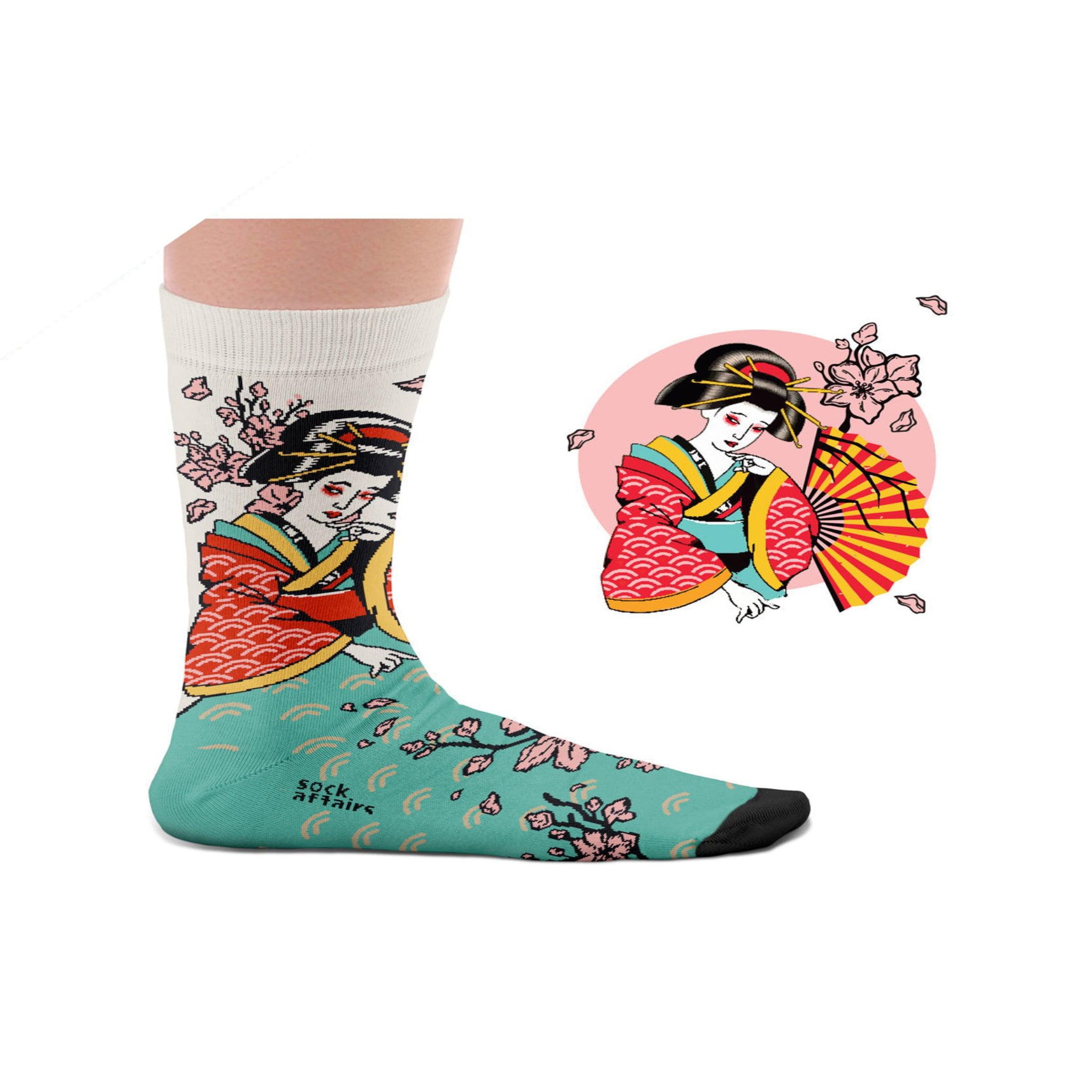 Voir la diapositive 2 : SOCK AFFAIRS Chaussettes tatouage traditionnel geisha