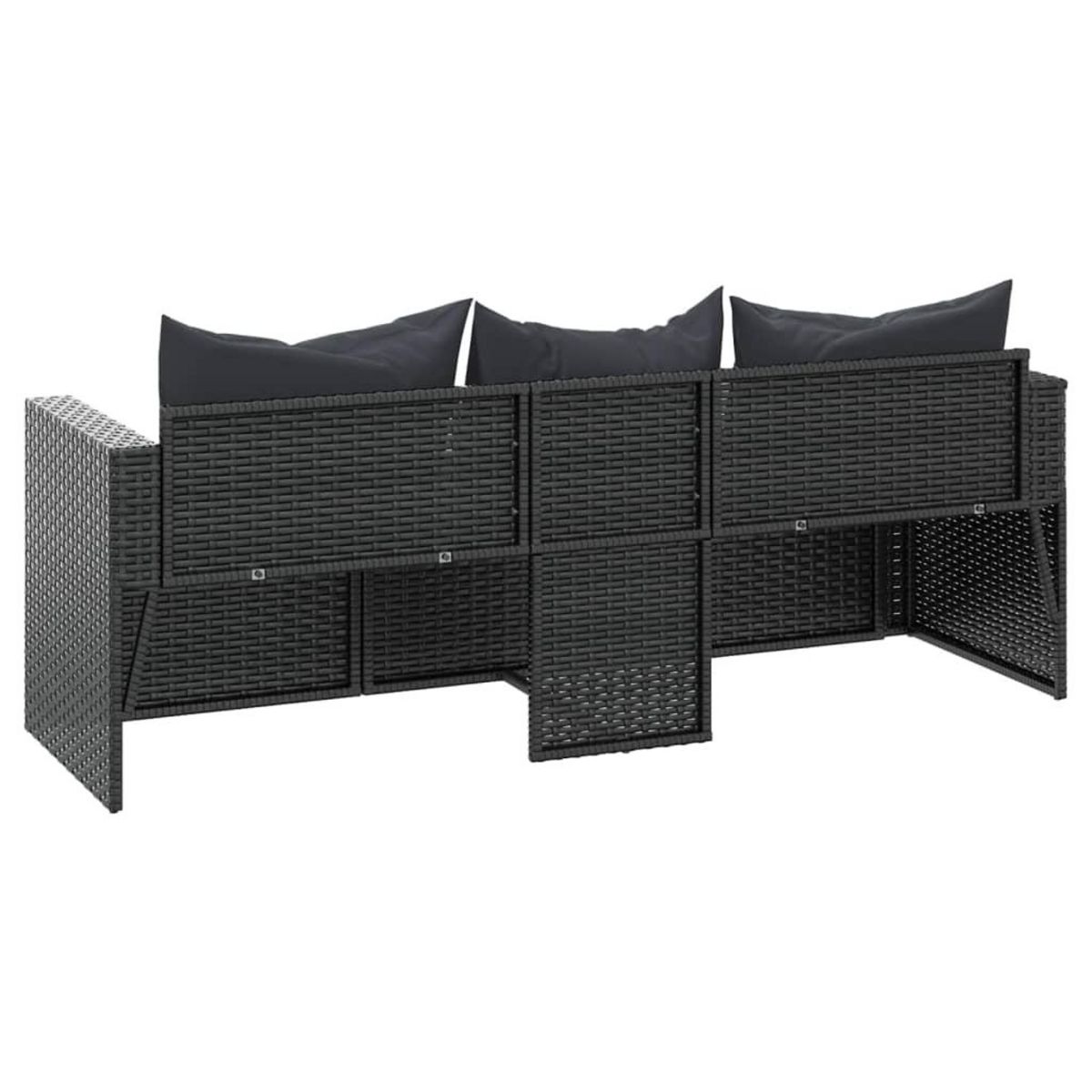 VIDAXL Canape de jardin a 3 places avec coussins noir resine tressee