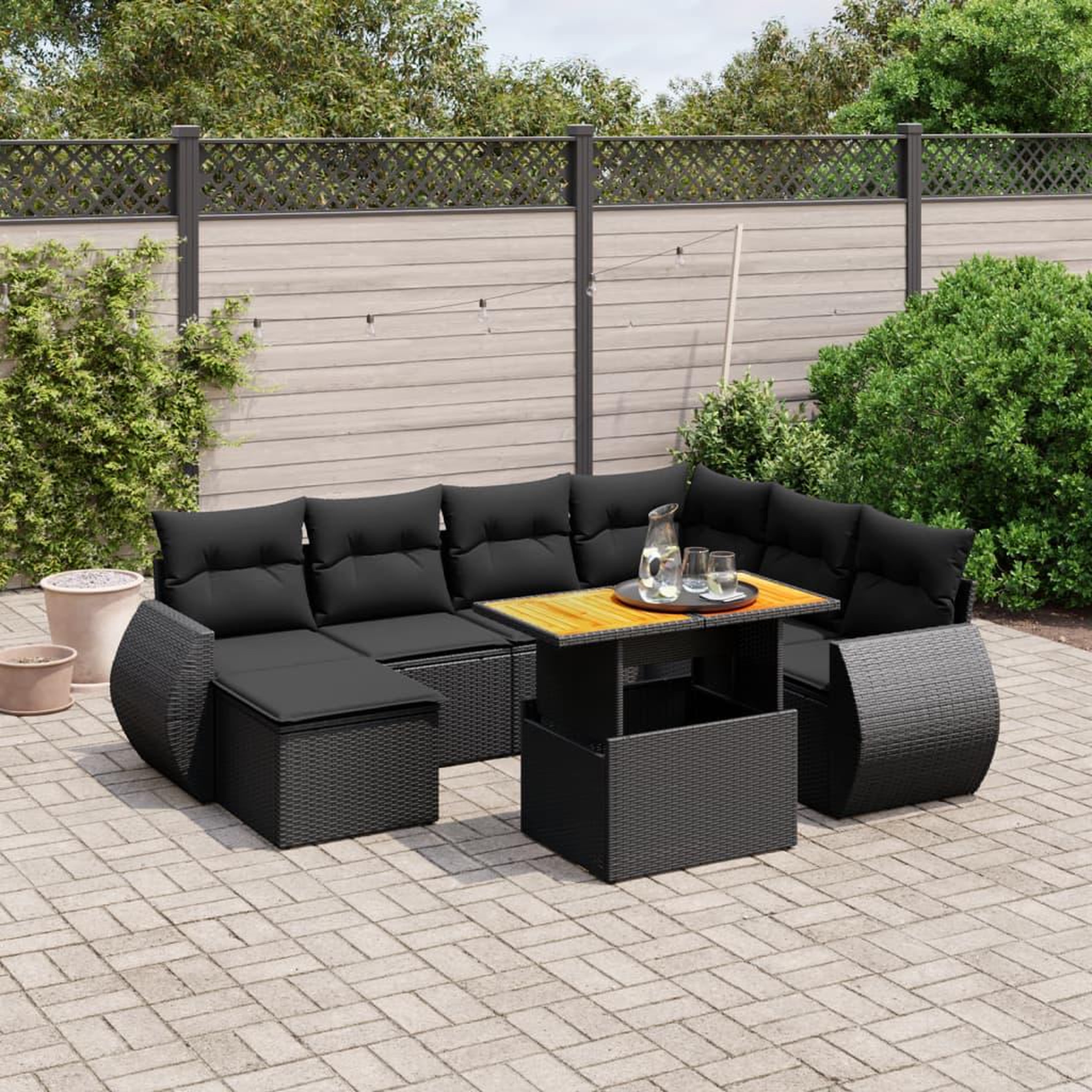 VIDAXL Salon de jardin 8 pcs avec coussins noir resine tressee