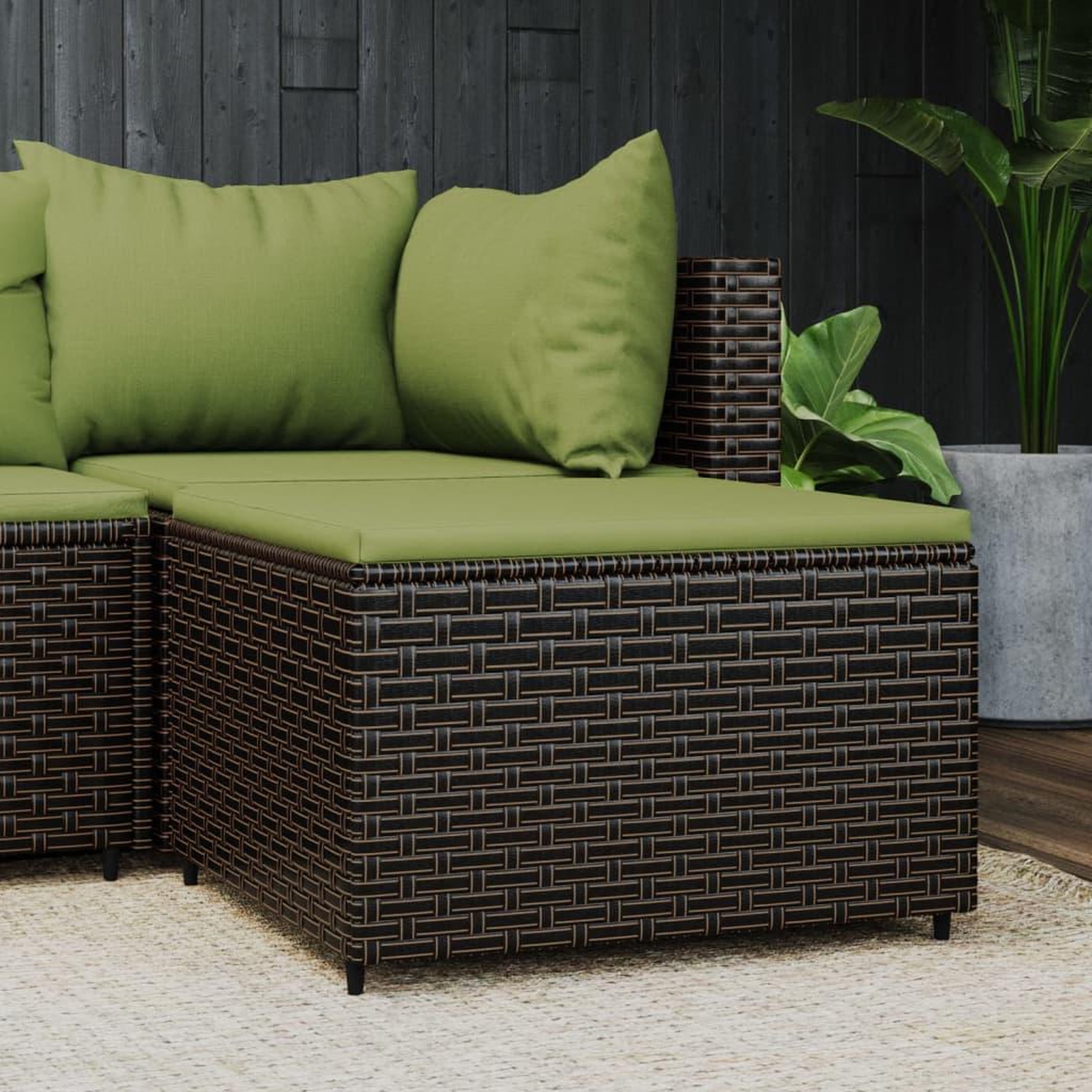 Voir la diapositive 1 : VIDAXL Repose-pied de jardin avec coussin marron resine tressee