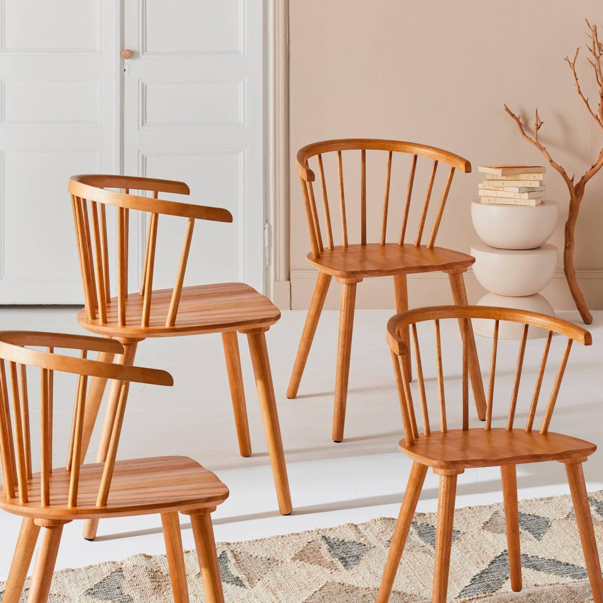 SWEEEK Lot de 4 chaises naturelles à barreaux en bois et contreplaqué. Paula. L 51 x P 53 x H 75cm