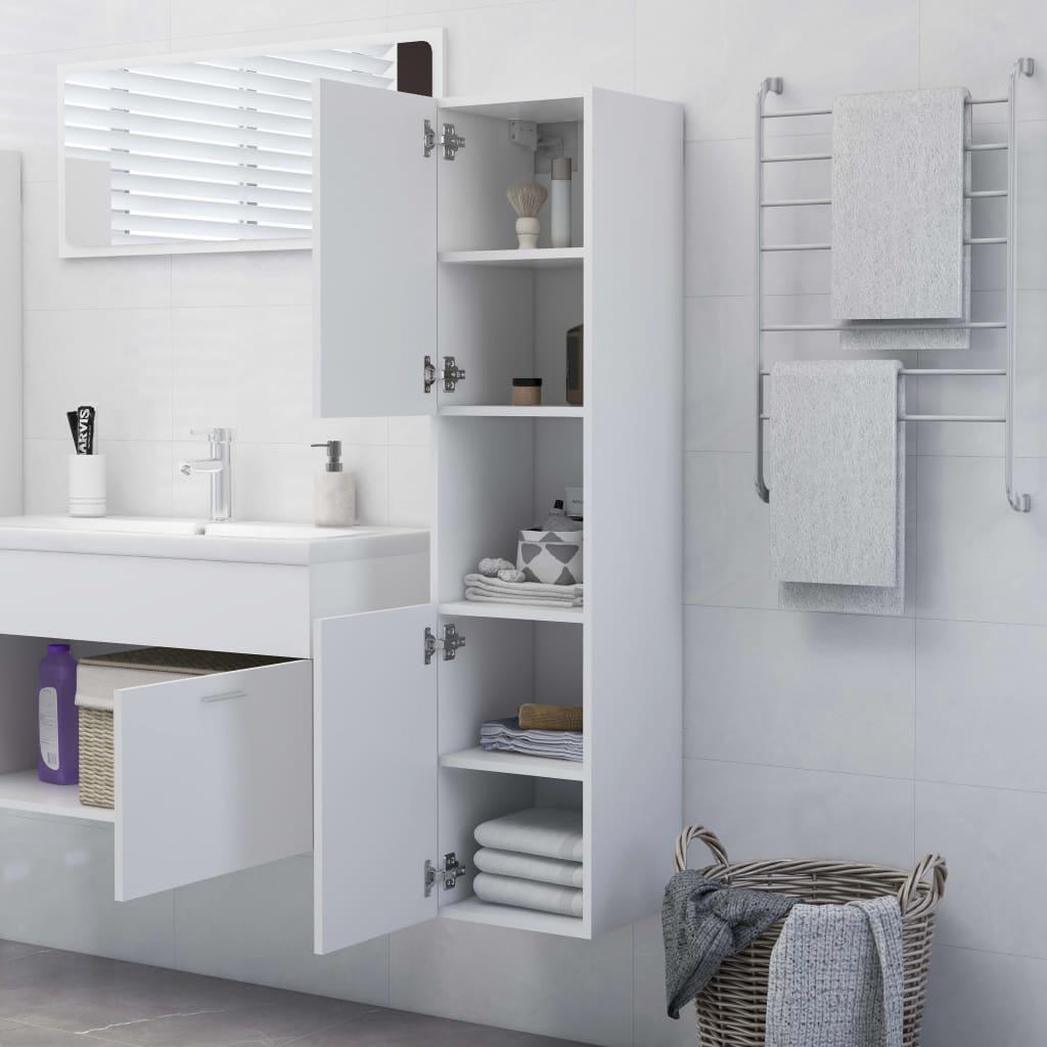 Voir la diapositive 3 : VIDAXL Armoire de salle de bain Blanc 30x30x130 cm Bois d'ingenierie