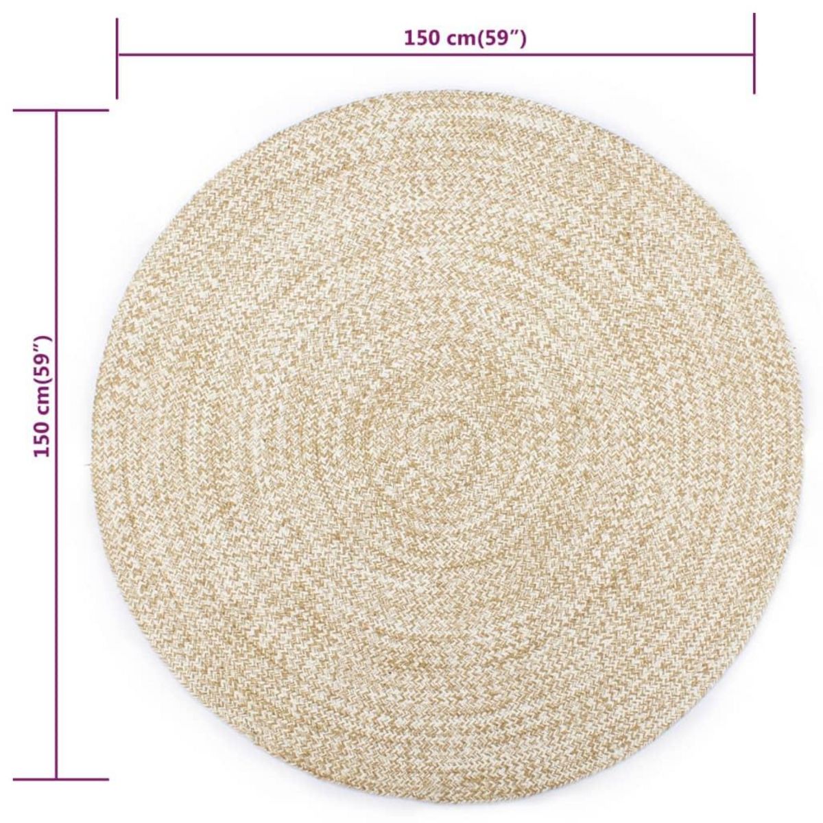 VIDAXL Tapis fait a la main Jute Blanc et naturel 150 cm