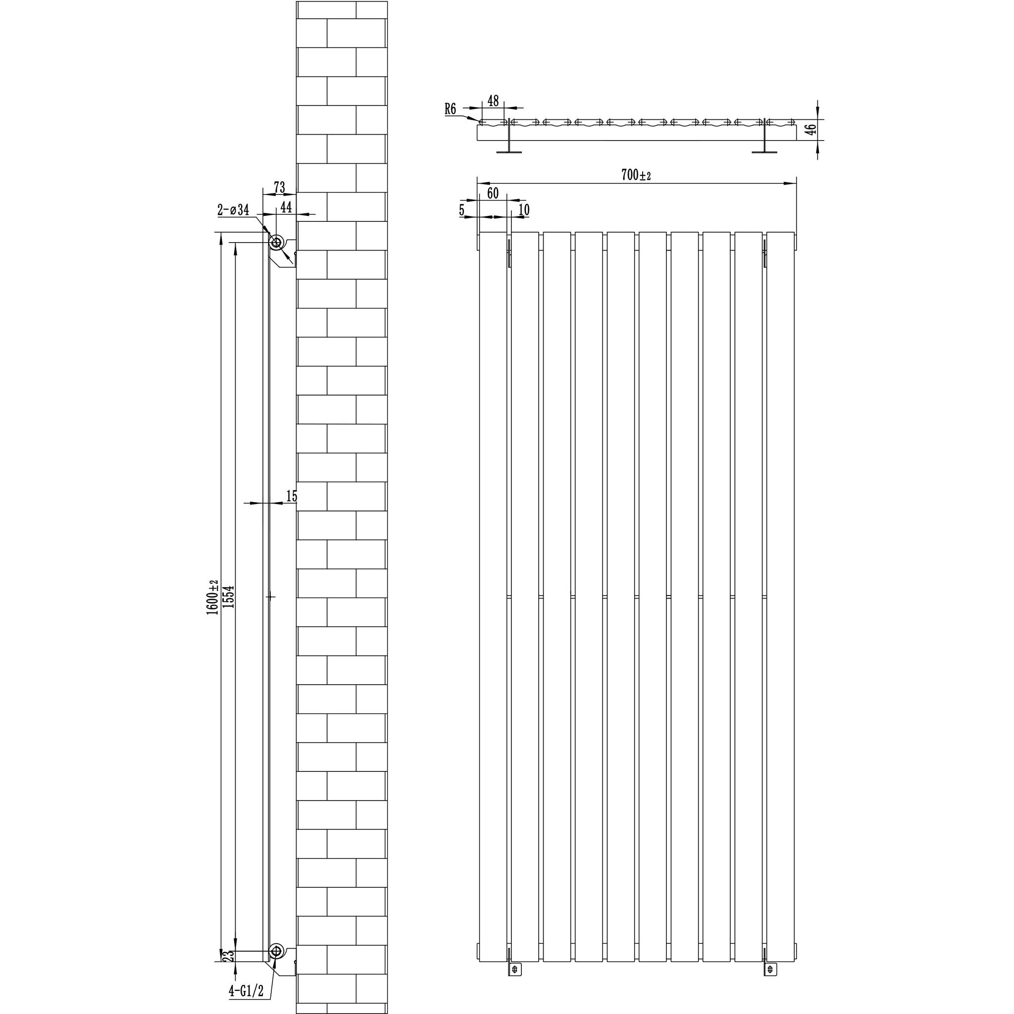 Voir la diapositive 5 : MONSTERSHOP Radiateur plat à 1 panneau & vannes - 1600 x 700 mm