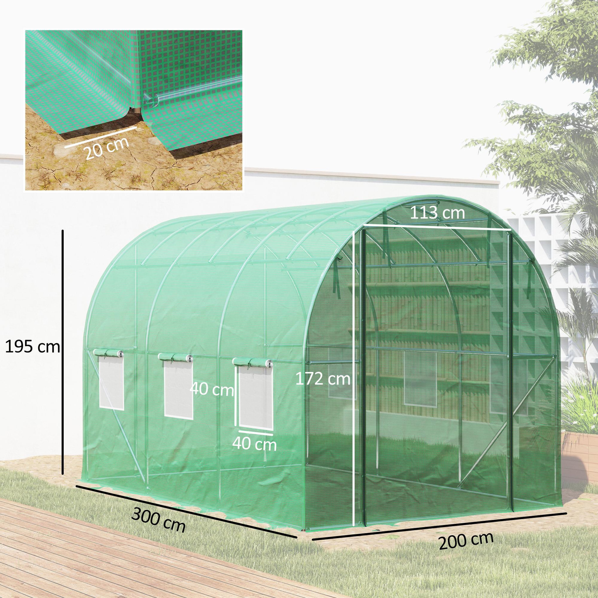 Voir la diapositive 3 : OUTSUNNY Serre de jardin 6 m² - porte zippée enroulable, 6 fenêtres - acier galvanisé PE haute densité 170 g/m² vert