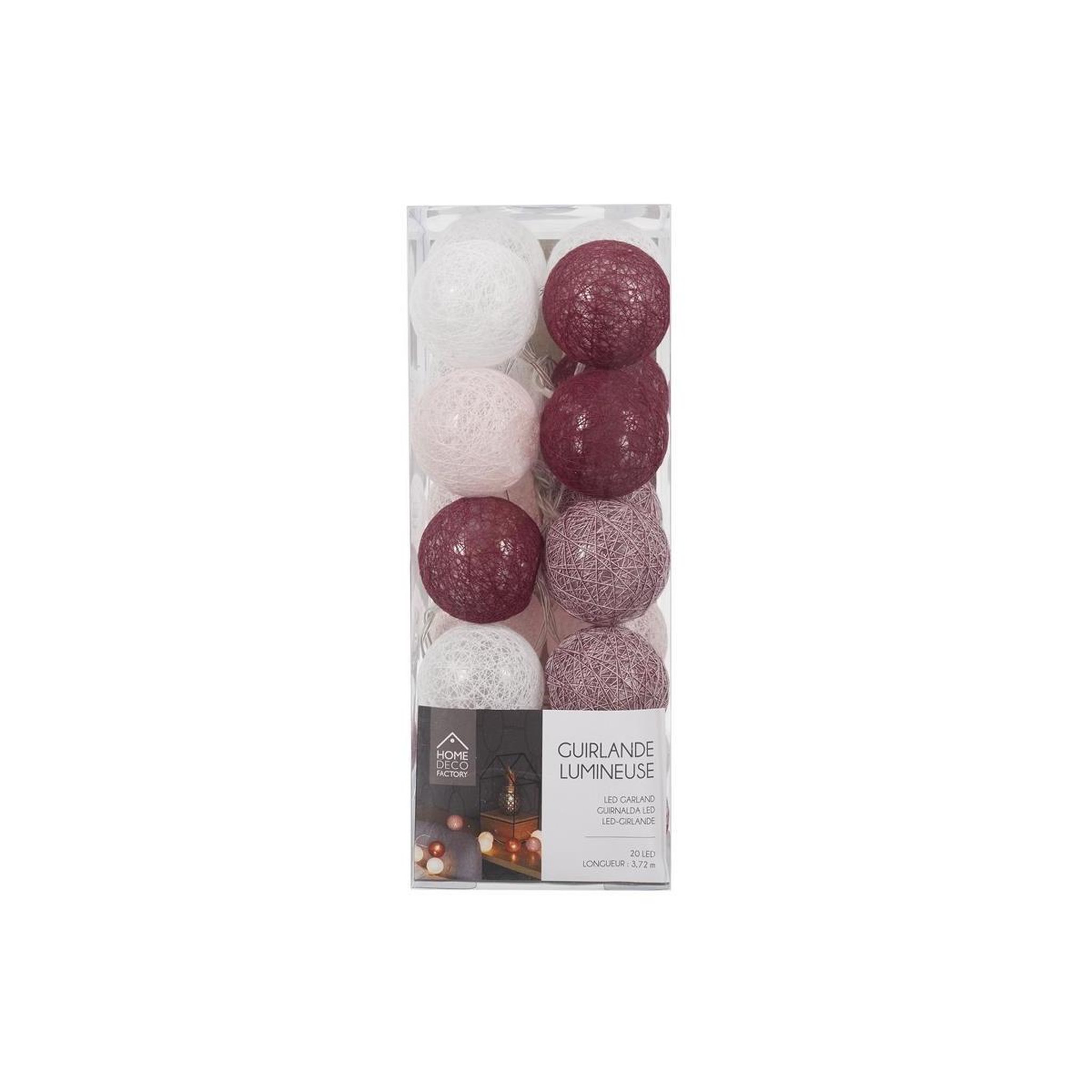 Voir la diapositive 2 : The Home Deco Factory Guirlande lumineuse à led  20 boules  372cm bordeaux