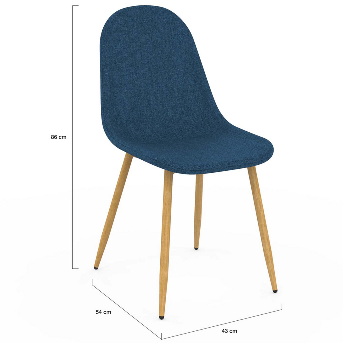 ID MARKET Lot de 6 chaises scandinaves DAPHNE en tissu bleu canard pour salle à manger