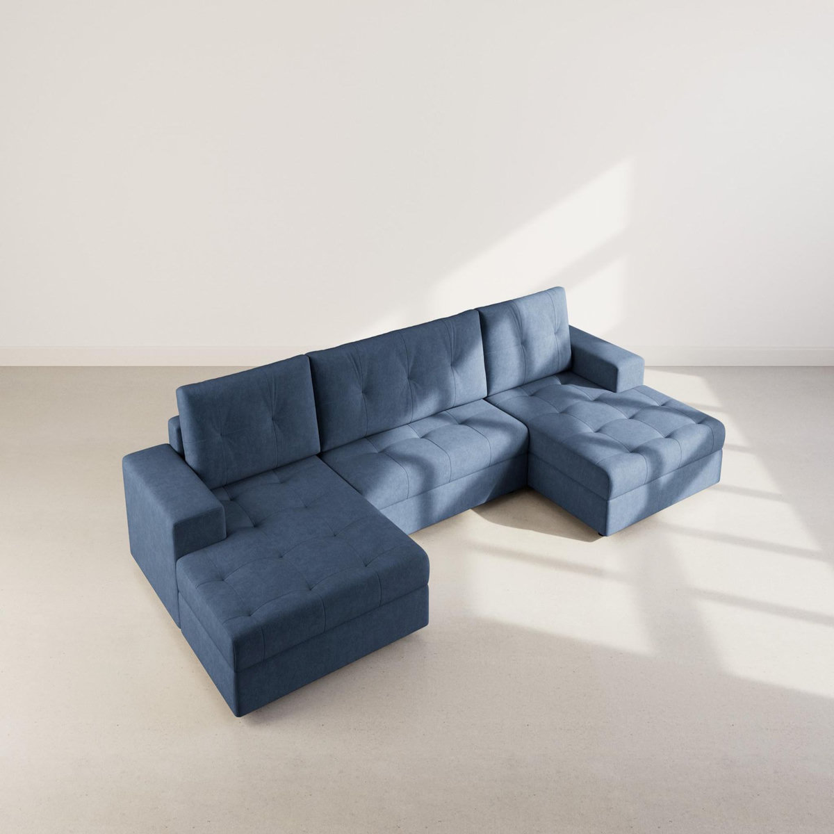 BEST MOBILIER Bastian - canapé panoramique en u 7 places convertible avec coffre en velours texturé