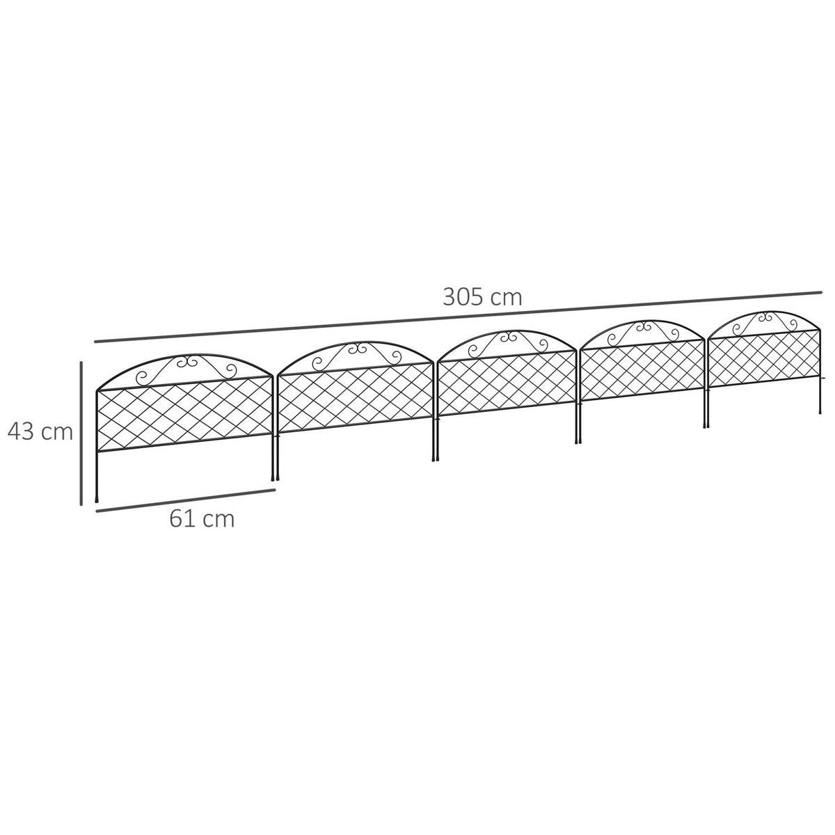 OUTSUNNY Lot de 5 clôtures de jardin décoratives avec ornements métal noir